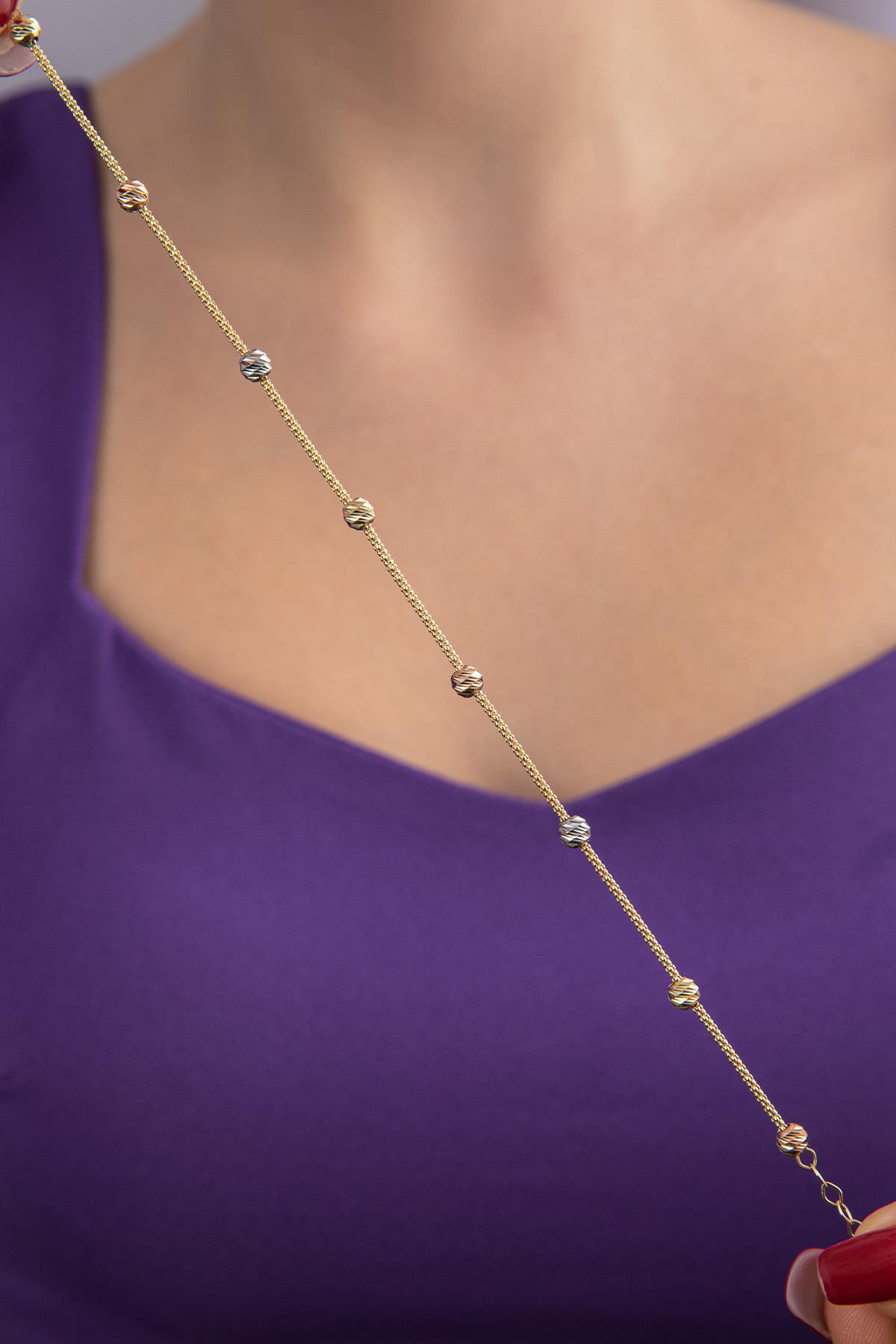 14 Ayar Altın Spica Zincirli Üç Renkli Dorika Bileklik - Fiyonk Kuyumculuk (1)