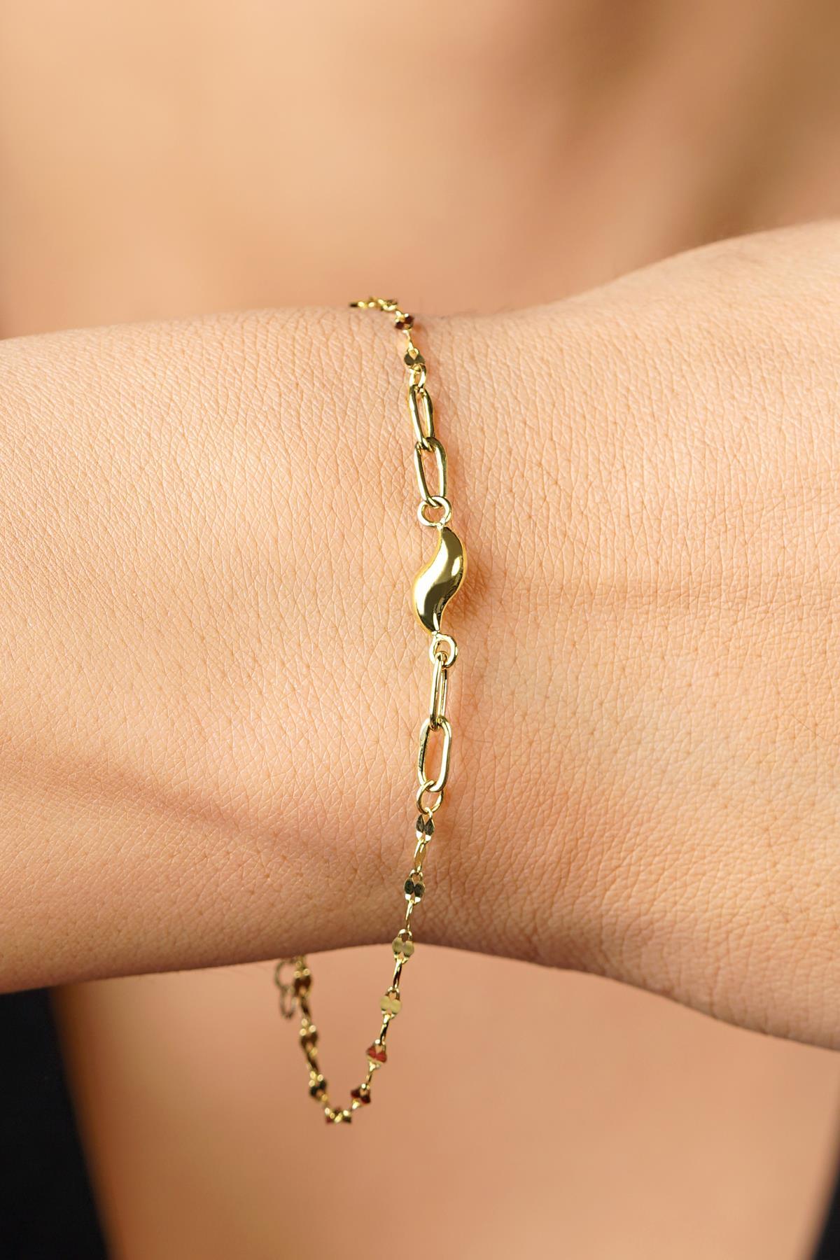 14 Ayar Altın Su Dalgası Aynalı Zincir Bileklik - Fiyonk Kuyumculuk (1)