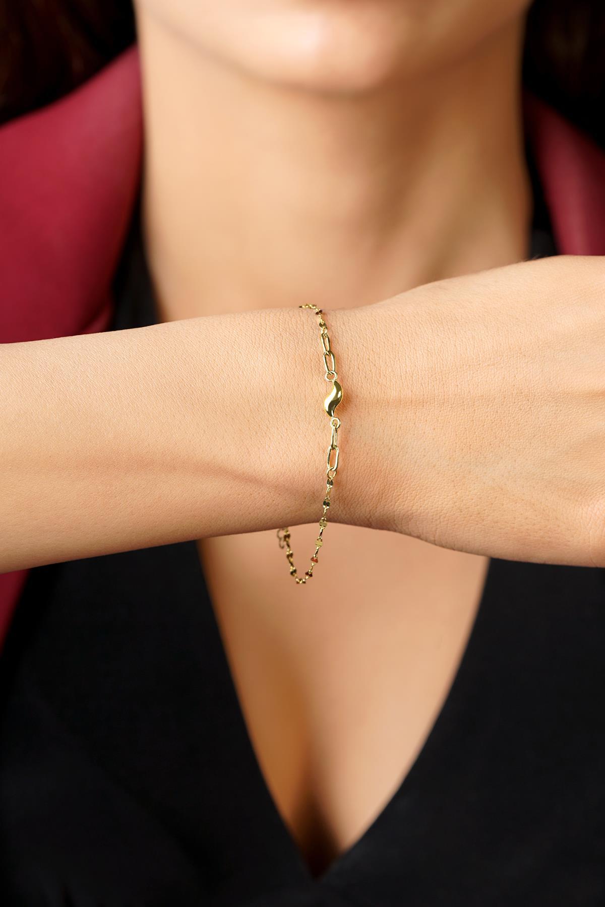 14 Ayar Altın Su Dalgası Aynalı Zincir Bileklik - Fiyonk Kuyumculuk (1)