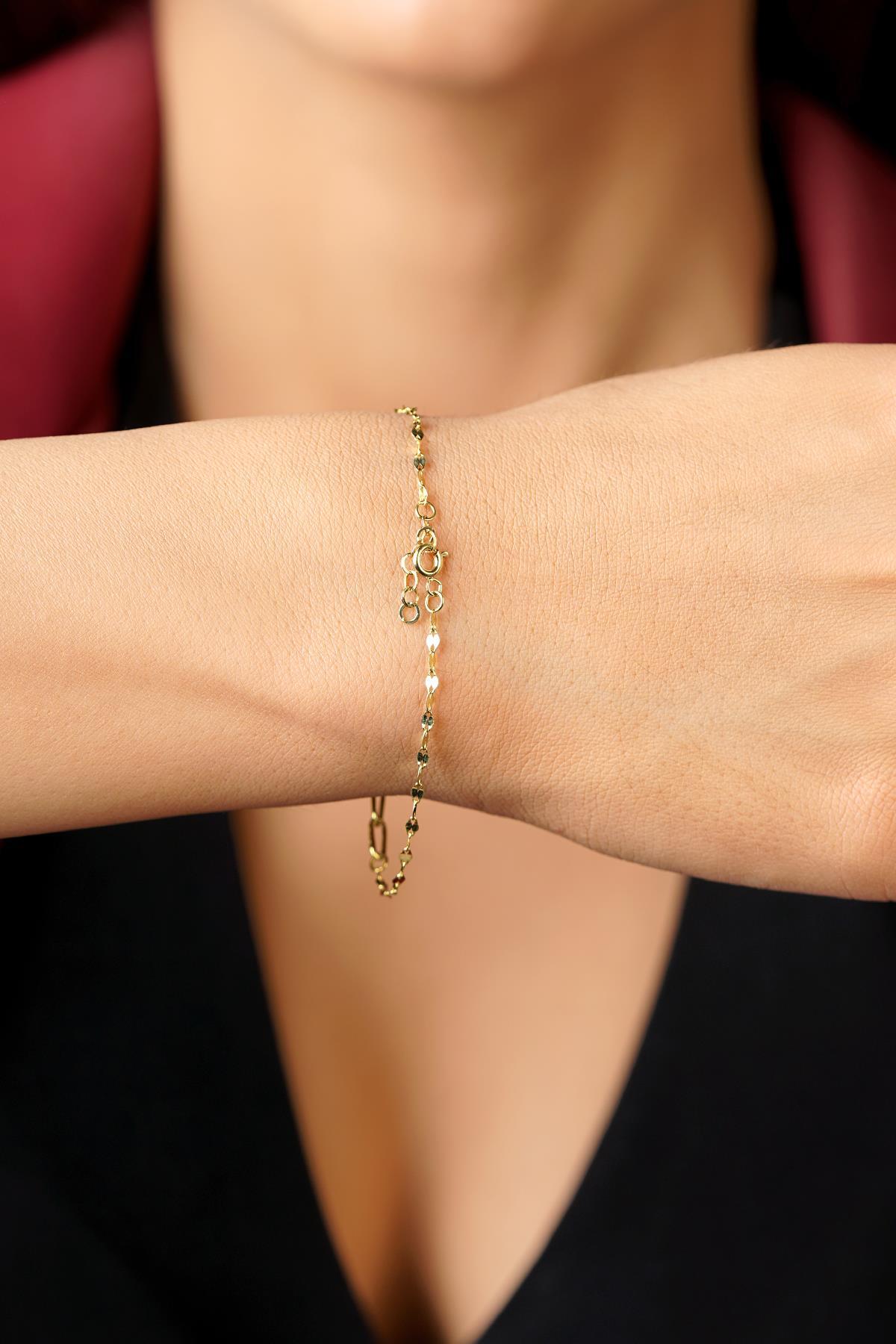 14 Ayar Altın Su Dalgası Aynalı Zincir Bileklik - Fiyonk Kuyumculuk (1)