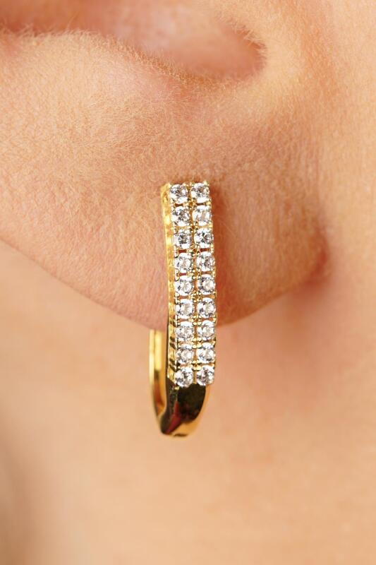 14 Ayar Altın Su Yolu Çift Sıra Küpe Sarı - Fiyonk Kuyumculuk