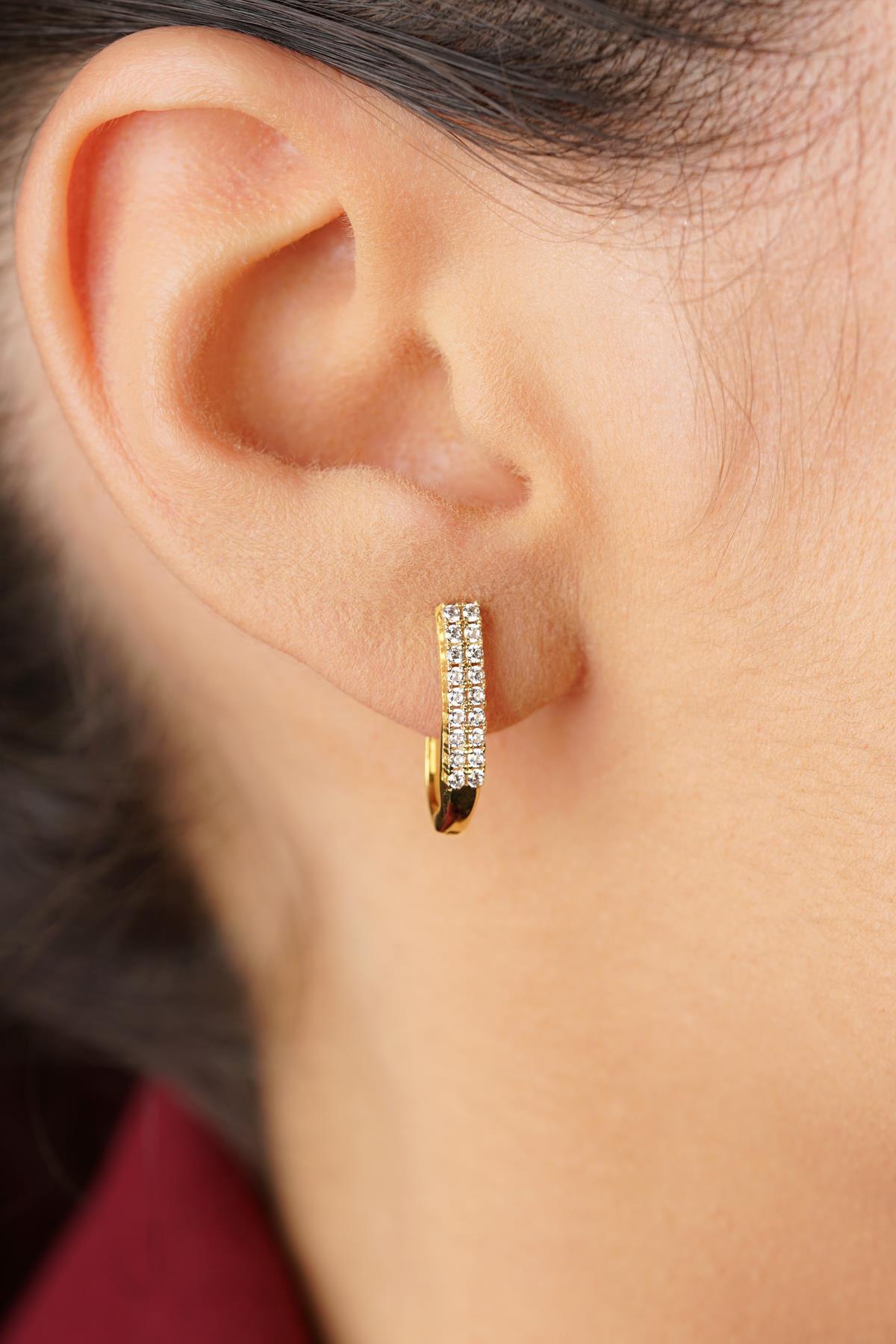 14 Ayar Altın Su Yolu Çift Sıra Küpe Sarı - Fiyonk Kuyumculuk (1)