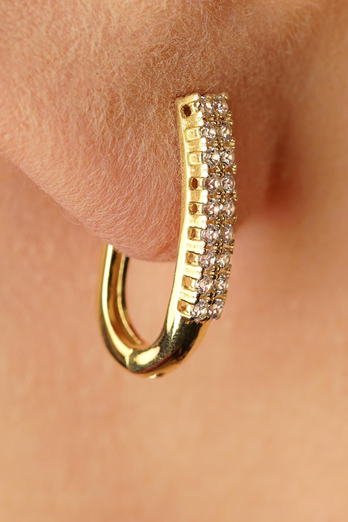 14 Ayar Altın Su Yolu Çift Sıra Küpe Sarı - Fiyonk Kuyumculuk (1)