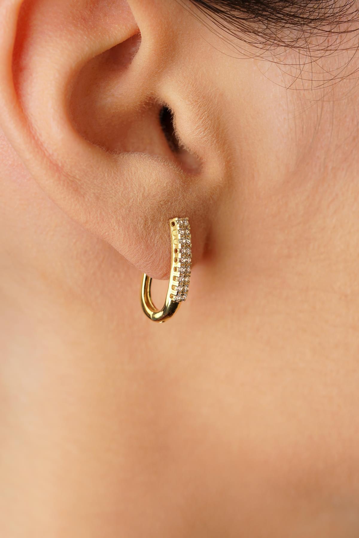 14 Ayar Altın Su Yolu Çift Sıra Küpe Sarı - Fiyonk Kuyumculuk (1)