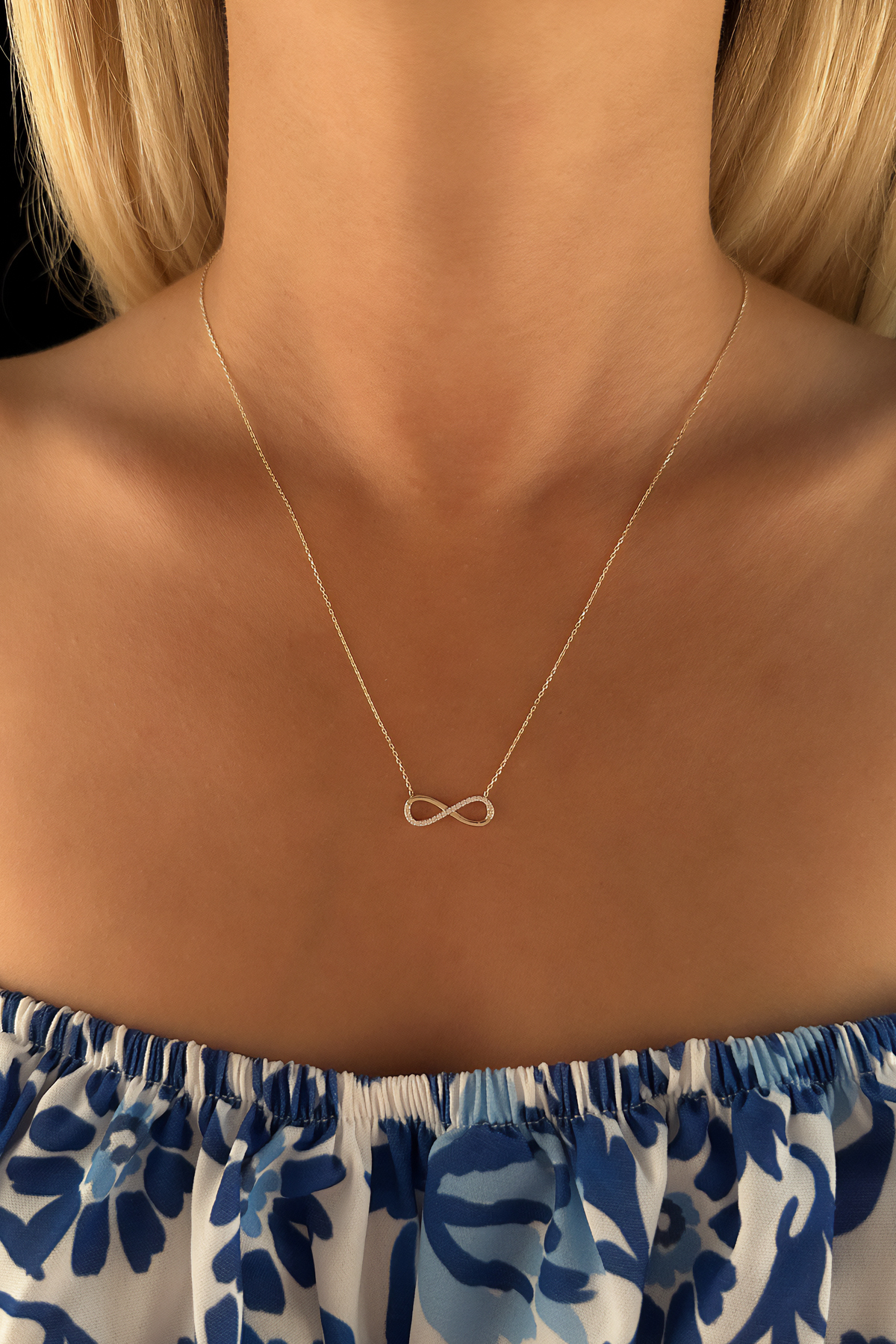 14 Ayar Altın Taş Detaylı Sonsuzluk Kolyesi - Fiyonk Kuyumculuk (1)