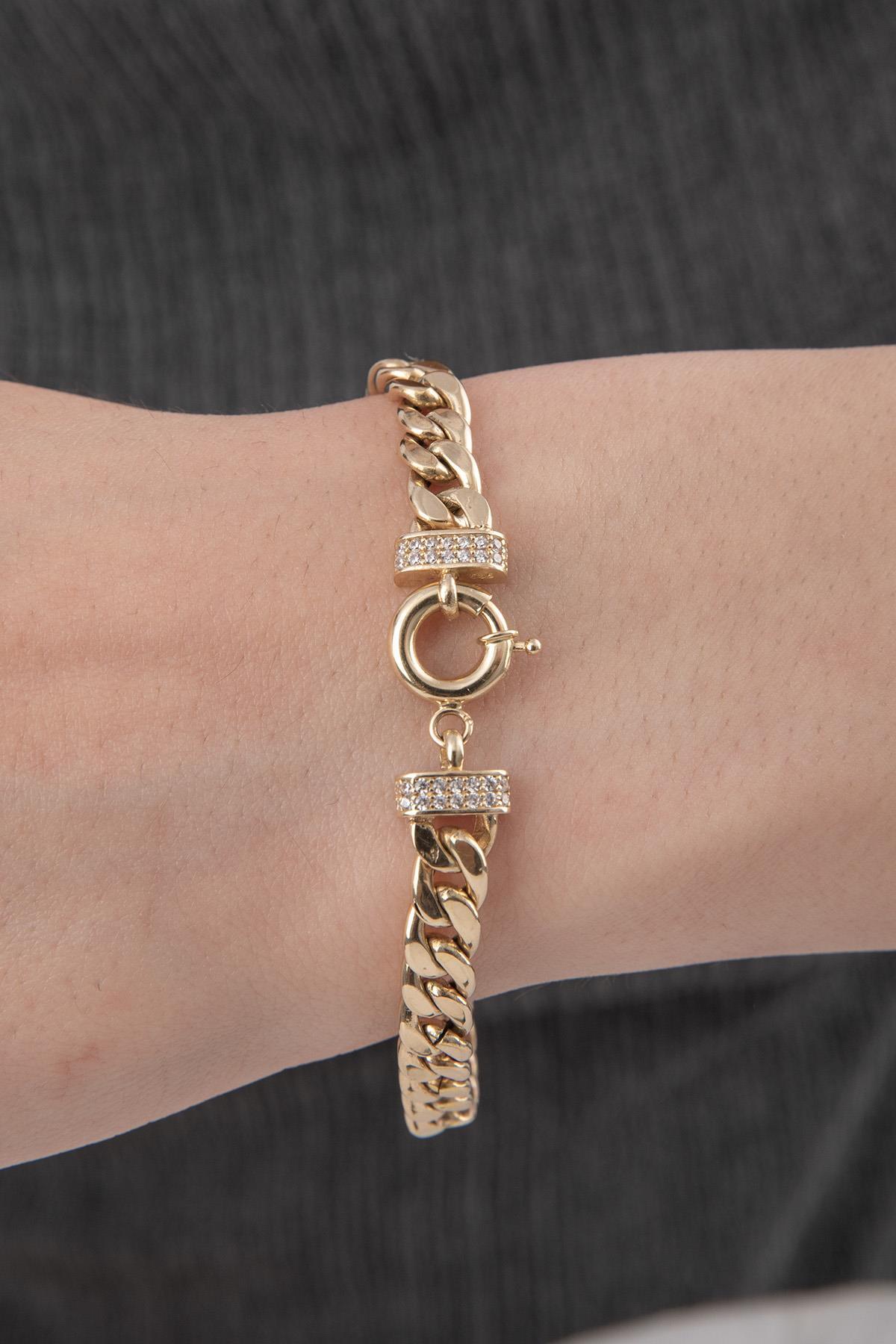 14 Ayar Altın Taşlı A Harfli Gurmet Bileklik - Fiyonk Kuyumculuk (1)