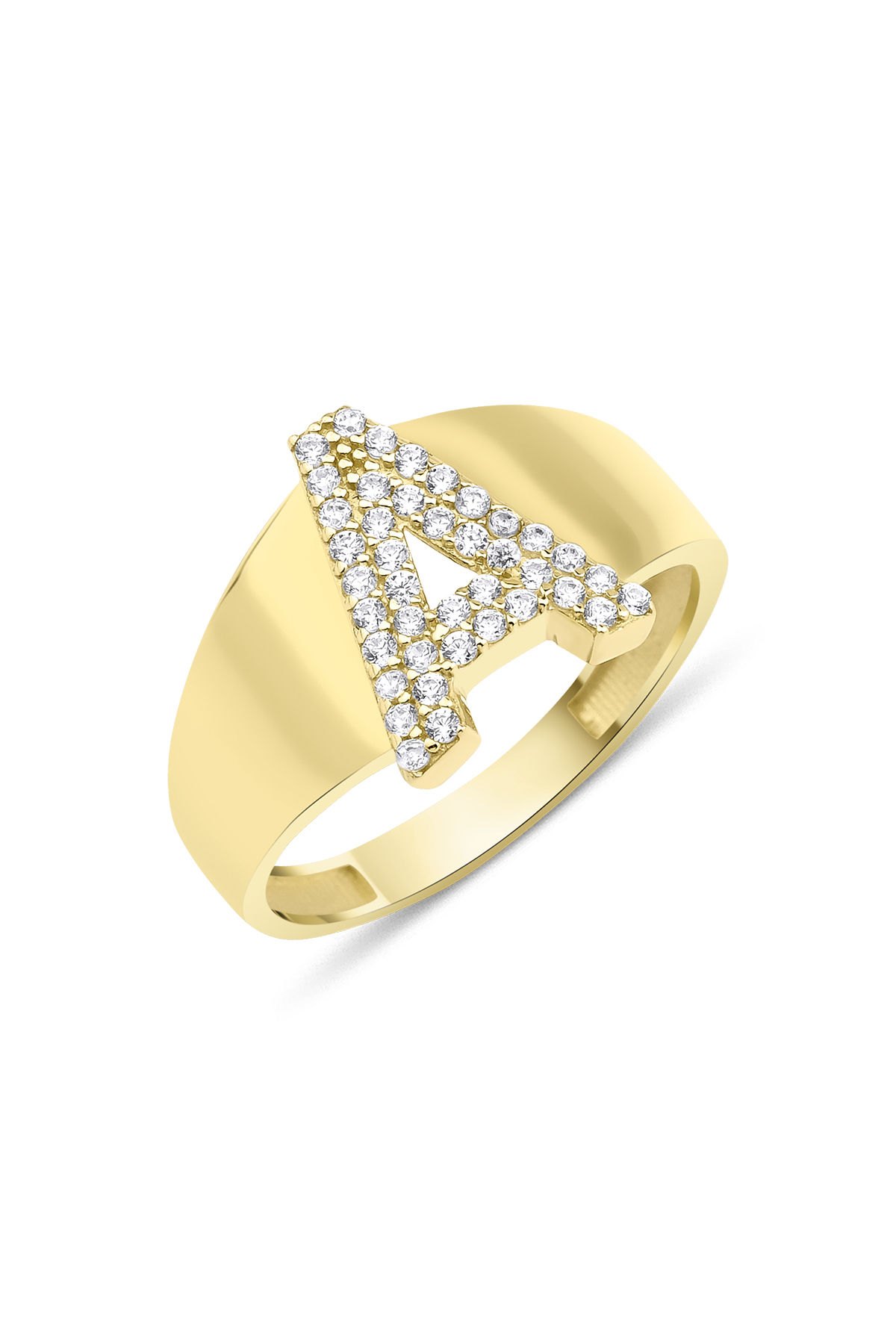 14 Ayar Altın Taşlı A Harfli Yüzük - Fiyonk Kuyumculuk