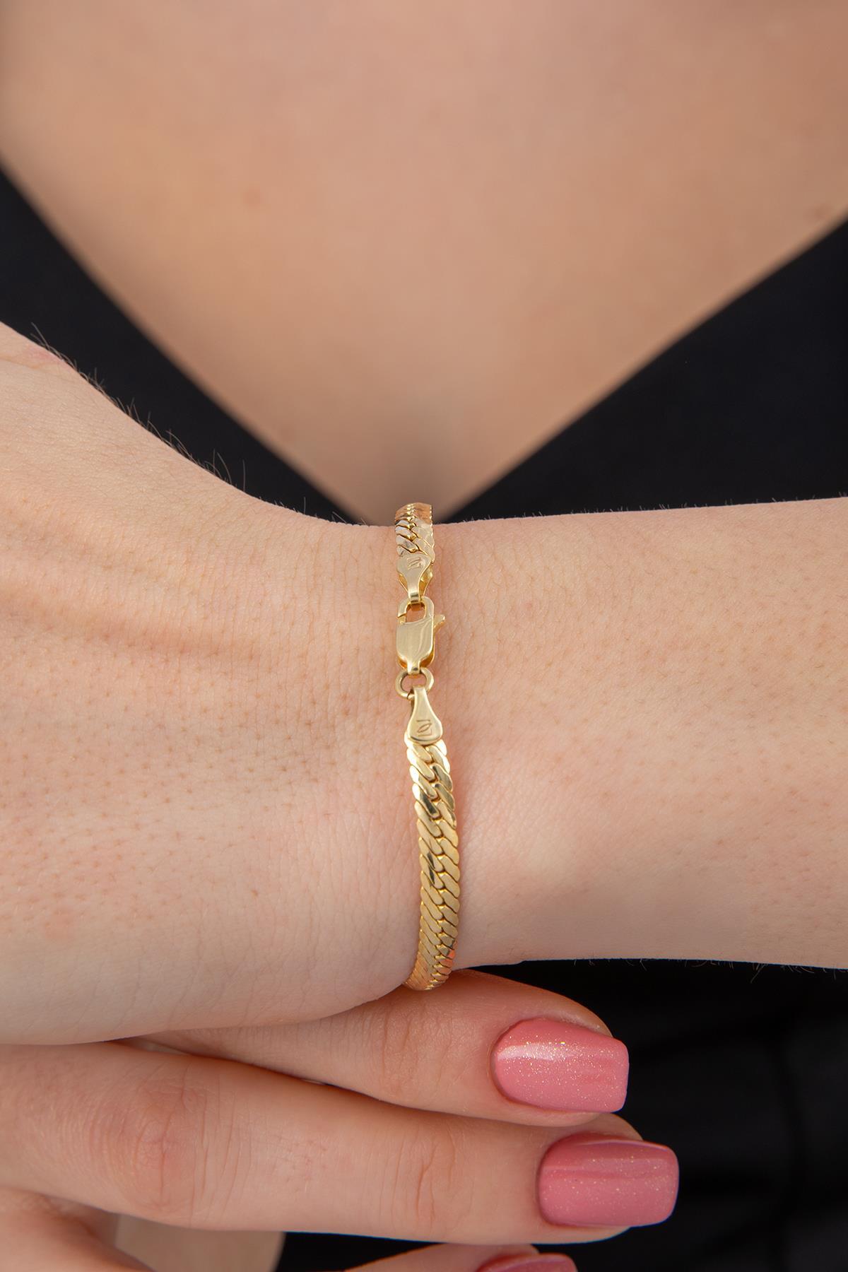 14 Ayar Altın Taşlı Altıgen Balıksırtı Bileklik - Fiyonk Kuyumculuk (1)