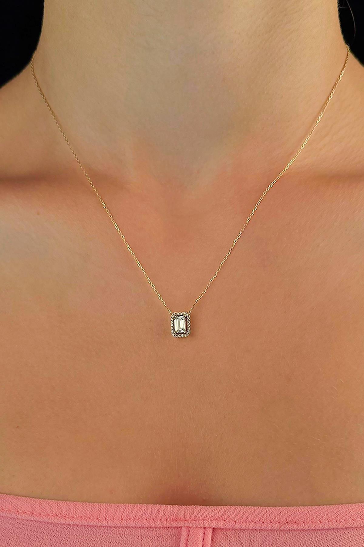 14 Ayar Altın Taşlı Baget Kolye - Fiyonk Kuyumculuk (1)