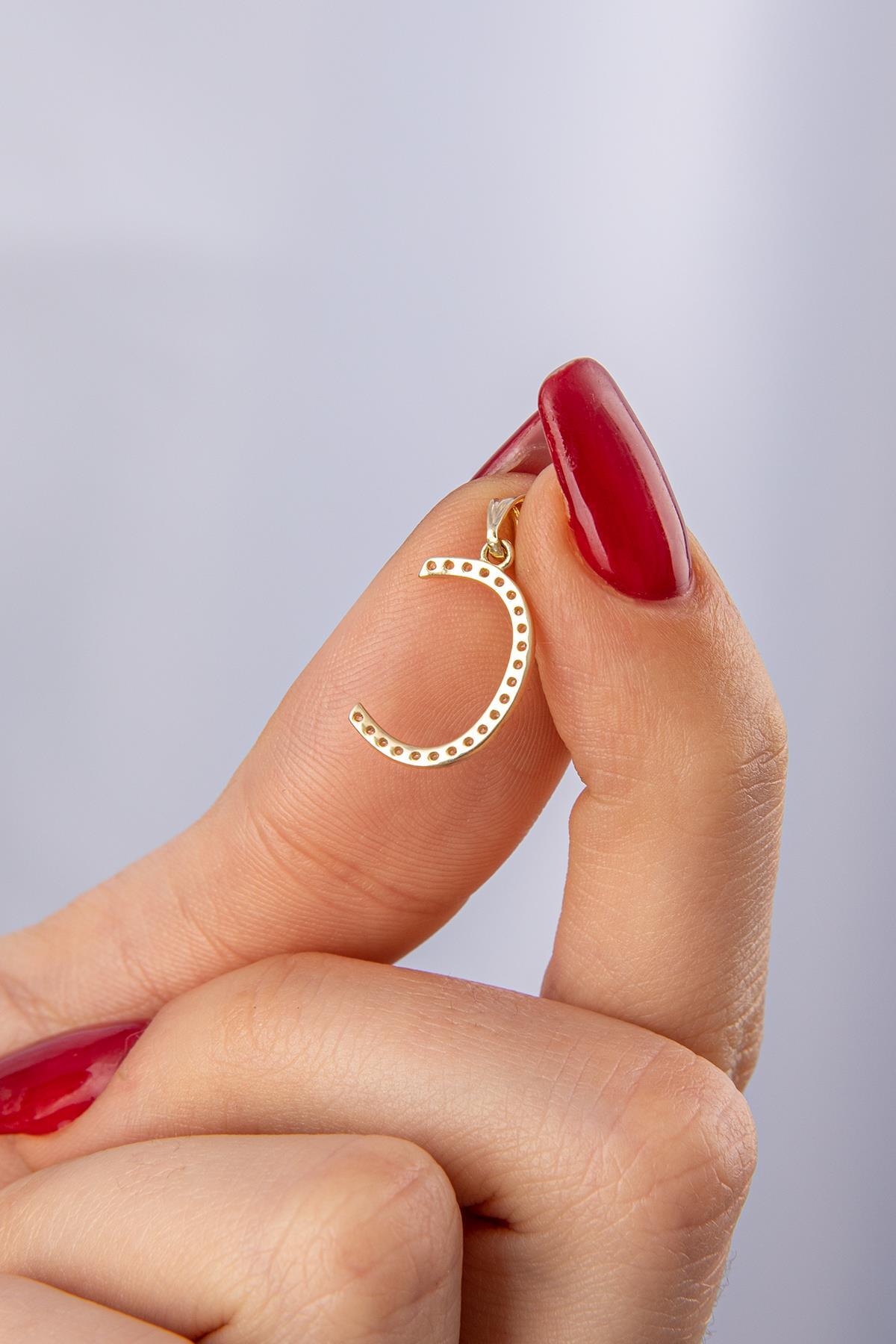 14 Ayar Altın Taşlı C Harf Kolye Ucu - Fiyonk Kuyumculuk (1)