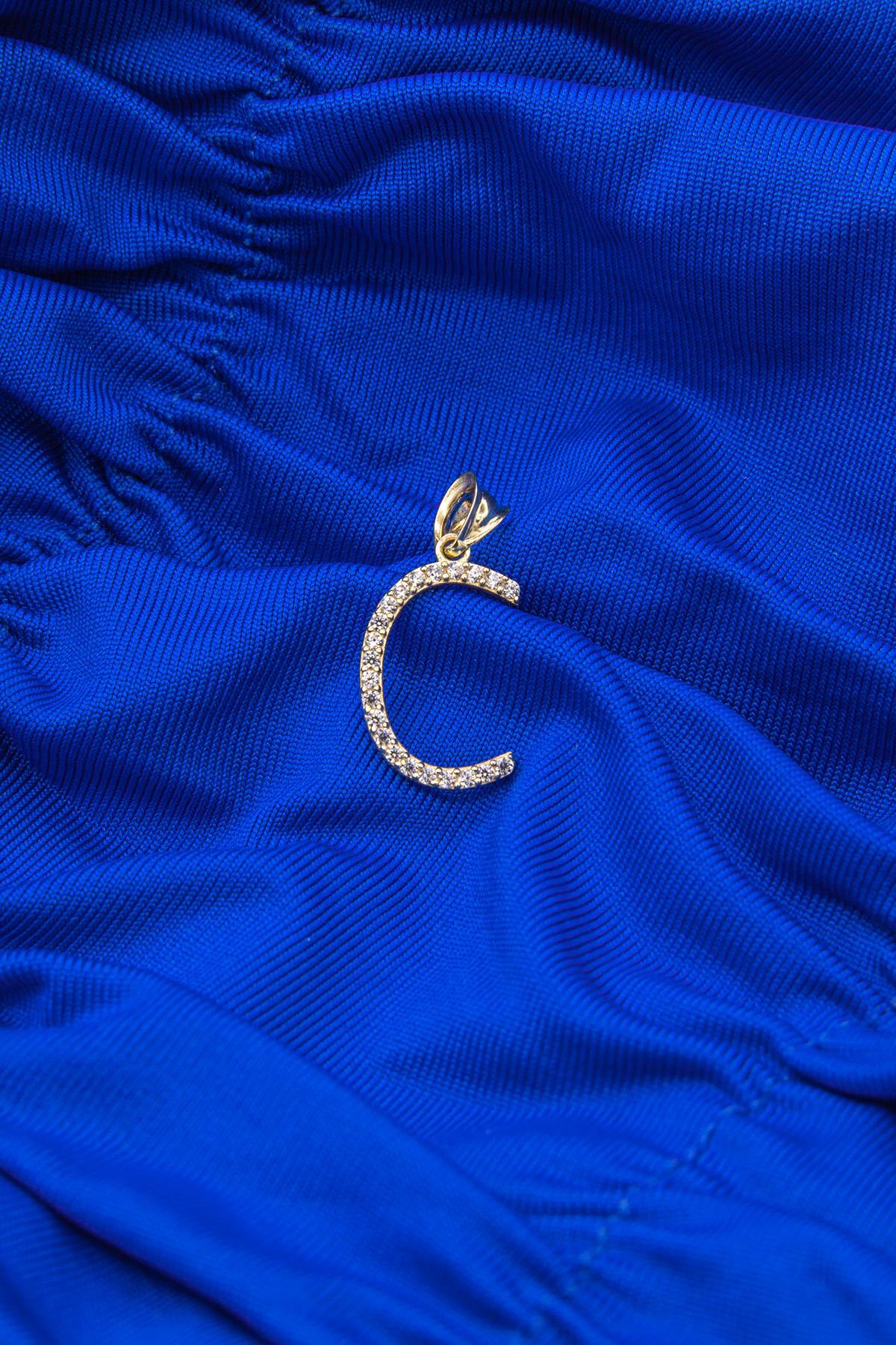 14 Ayar Altın Taşlı C Harf Kolye Ucu - Fiyonk Kuyumculuk (1)