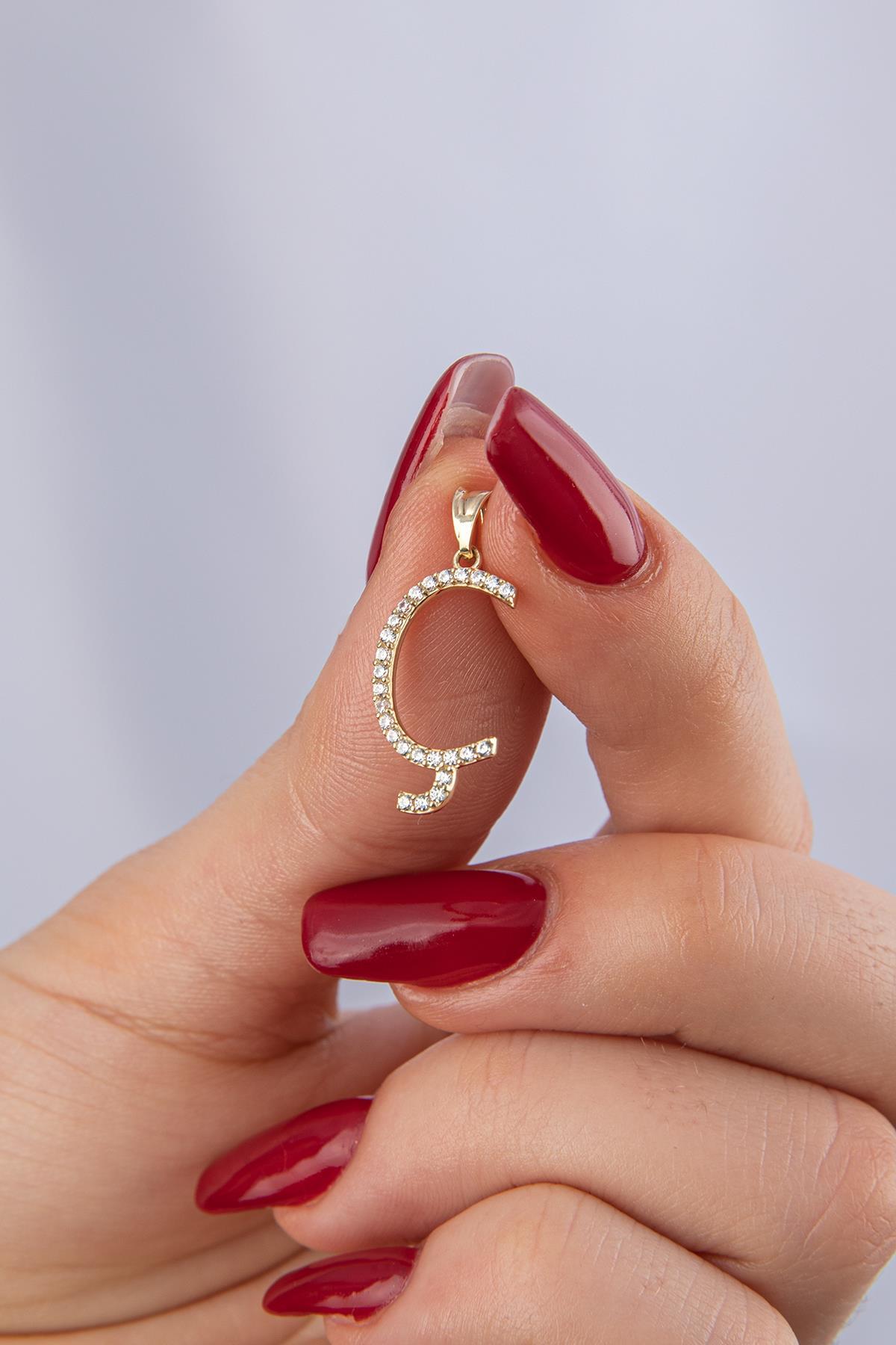 14 Ayar Altın Taşlı Ç Harf Kolye Ucu - Fiyonk Kuyumculuk