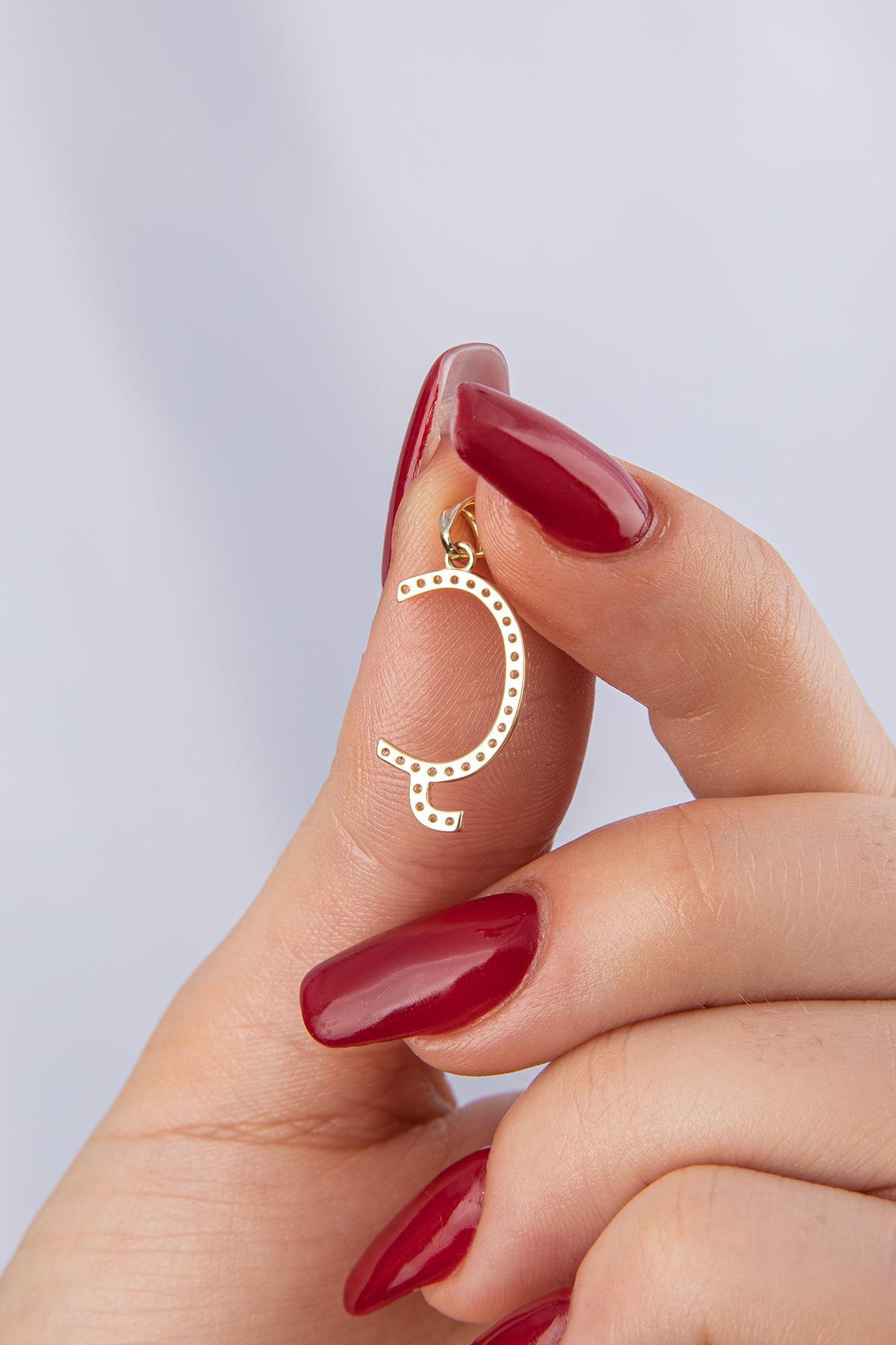 14 Ayar Altın Taşlı Ç Harf Kolye Ucu - Fiyonk Kuyumculuk (1)