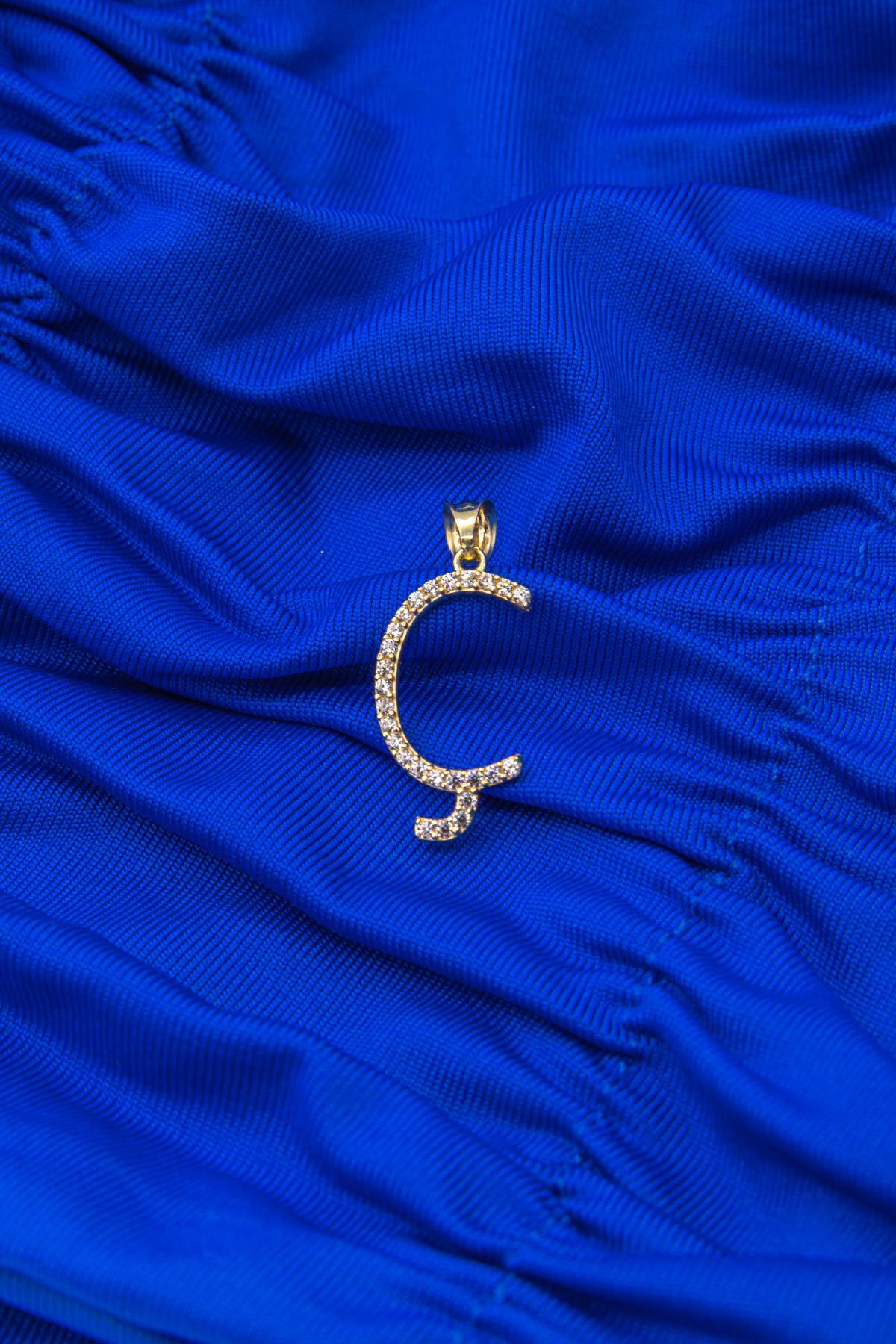 14 Ayar Altın Taşlı Ç Harf Kolye Ucu - Fiyonk Kuyumculuk (1)