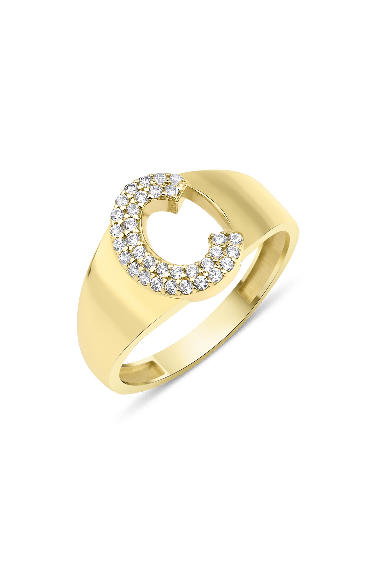 14 Ayar Altın Taşlı C Harfli Yüzük - Fiyonk Kuyumculuk