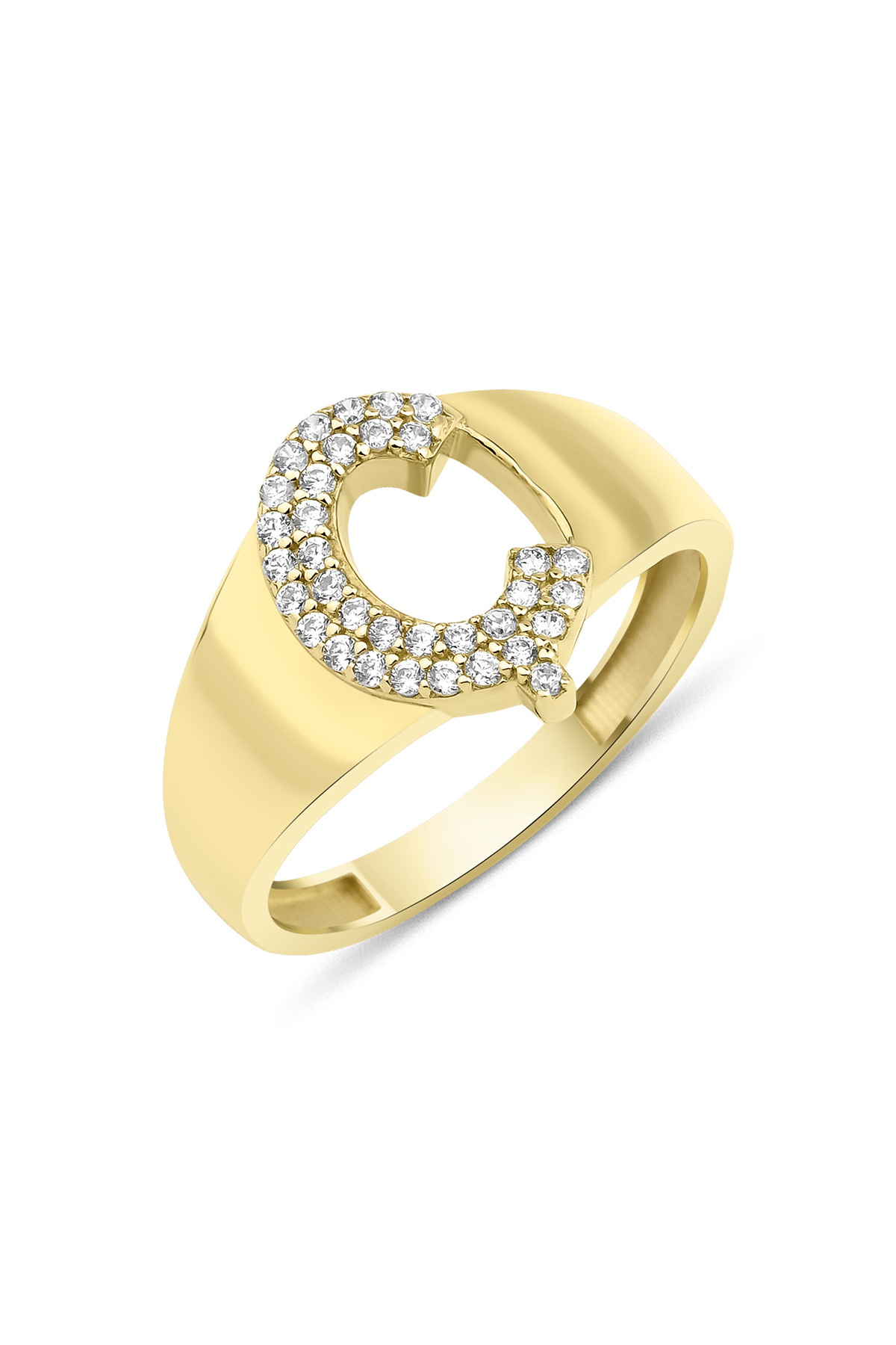 14 Ayar Altın Taşlı Ç Harfli Yüzük - Fiyonk Kuyumculuk