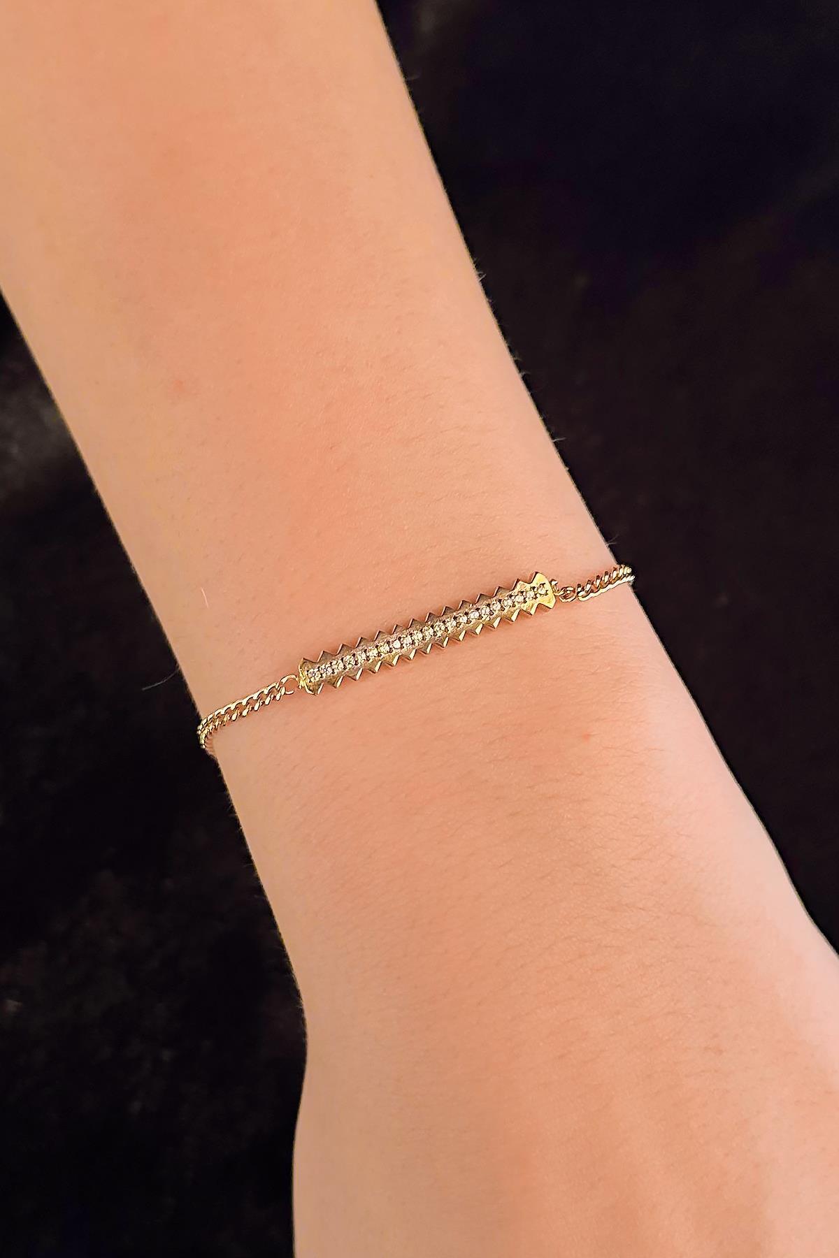 14 Ayar Altın Taşlı Çark Bileklik - Fiyonk Kuyumculuk