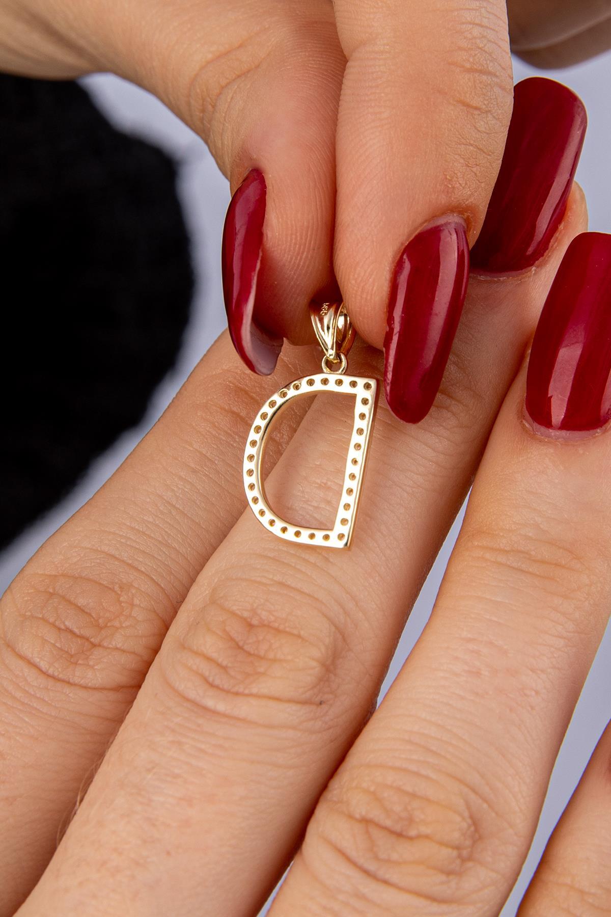 14 Ayar Altın Taşlı D Harf Kolye Ucu - Fiyonk Kuyumculuk (1)