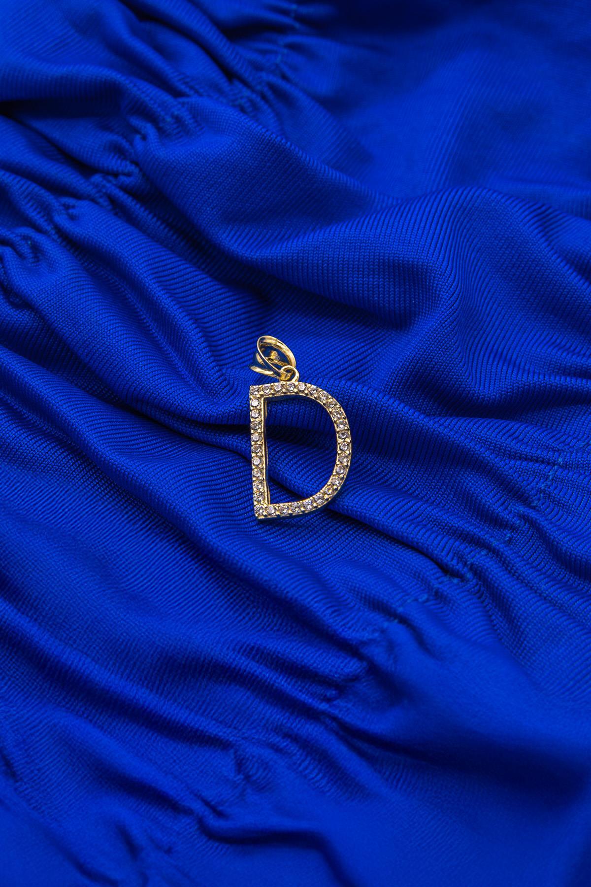 14 Ayar Altın Taşlı D Harf Kolye Ucu - Fiyonk Kuyumculuk (1)