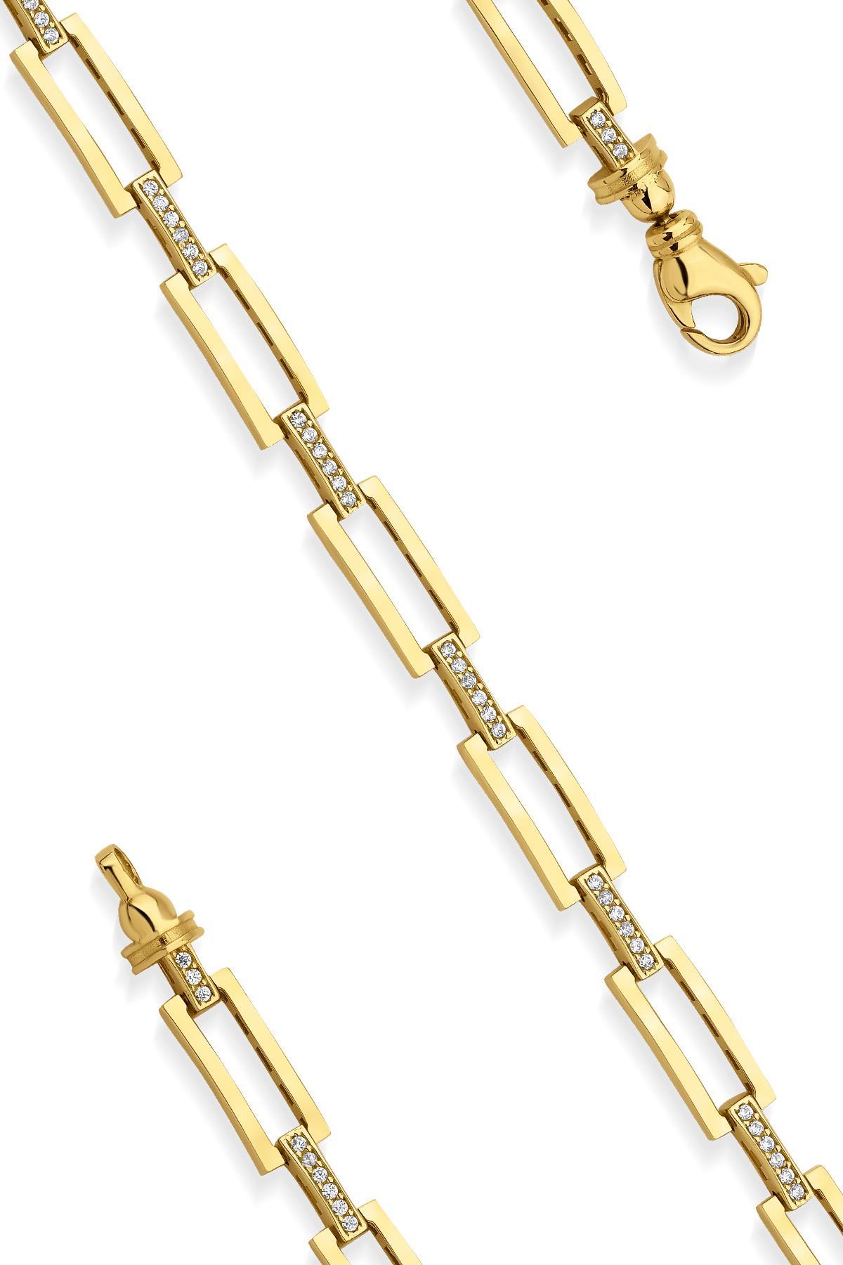 14 Ayar Altın Taşlı Dikdörtgen Ataç Bileklik - Fiyonk Kuyumculuk