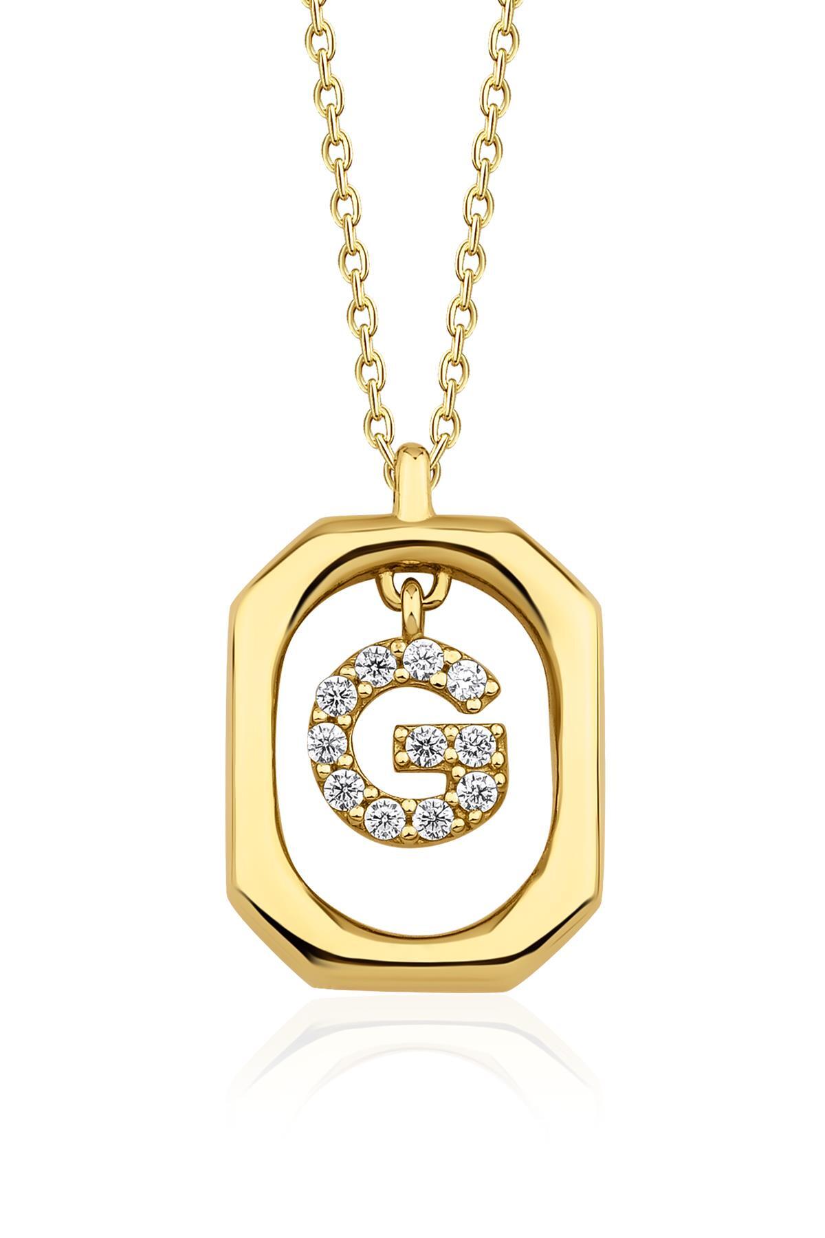 14 Ayar Altın Taşlı G Harfli Kolye - Fiyonk Kuyumculuk