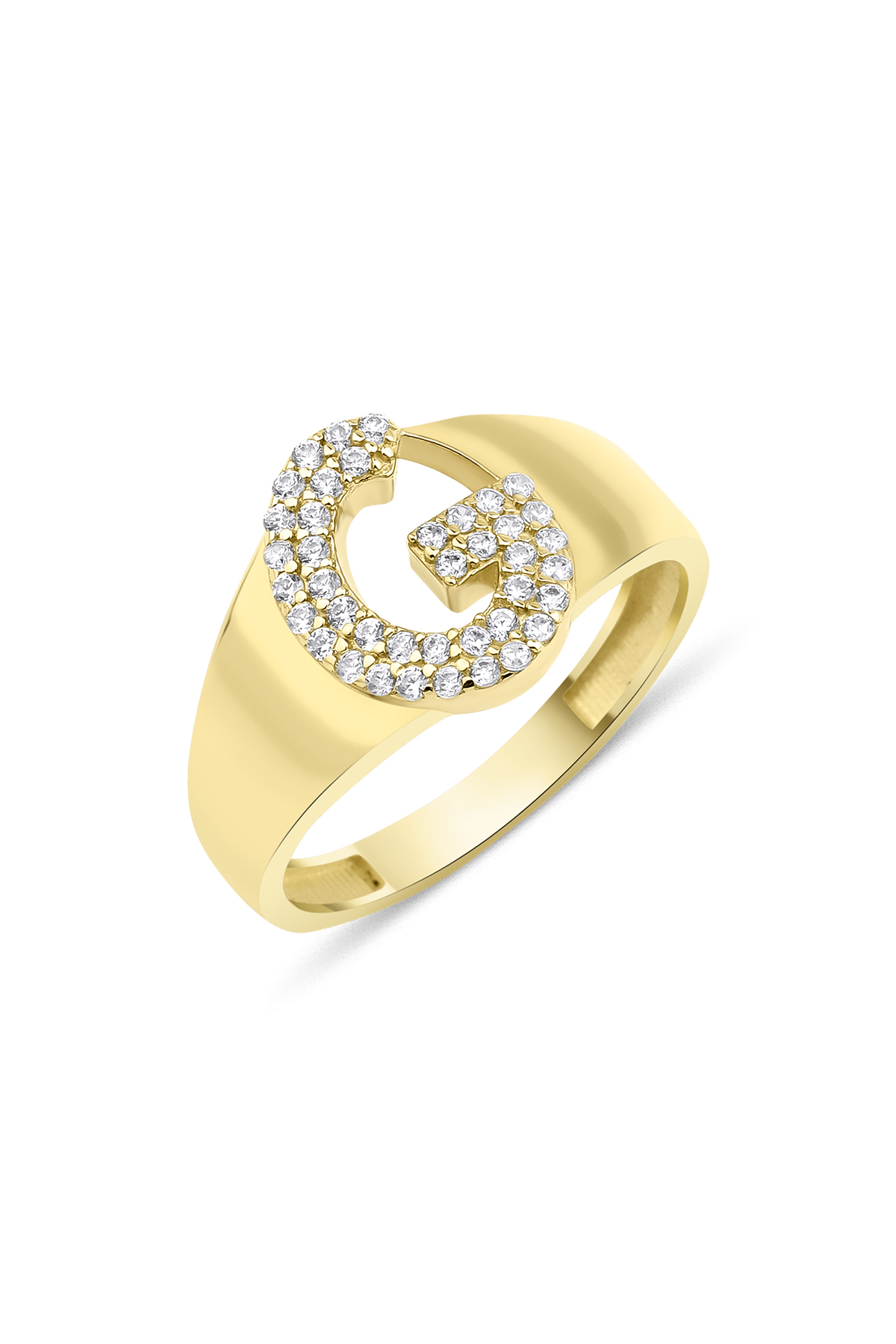 14 Ayar Altın Taşlı G Harfli Yüzük - Fiyonk Kuyumculuk