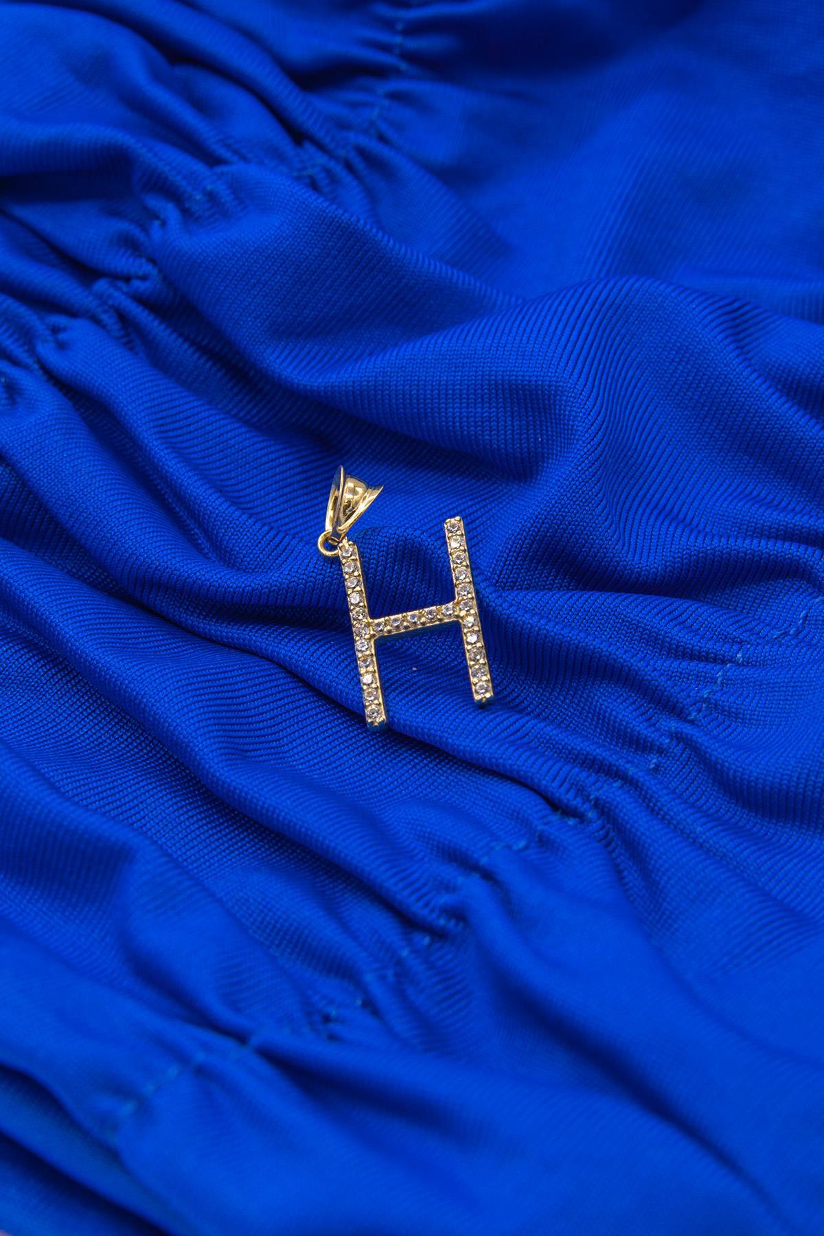 14 Ayar Altın Taşlı H Harf Kolye Ucu - Fiyonk Kuyumculuk (1)