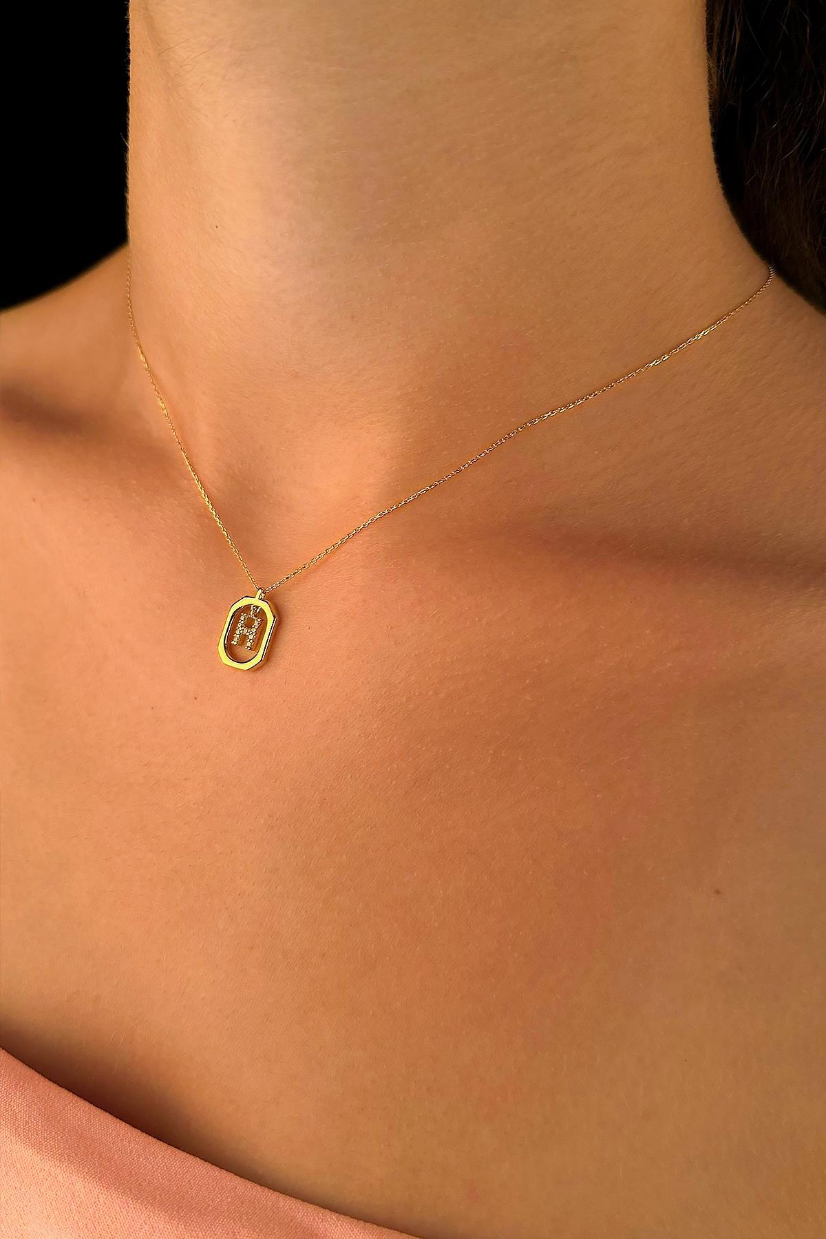 14 Ayar Altın Taşlı H Harfli Kolye - Fiyonk Kuyumculuk (1)