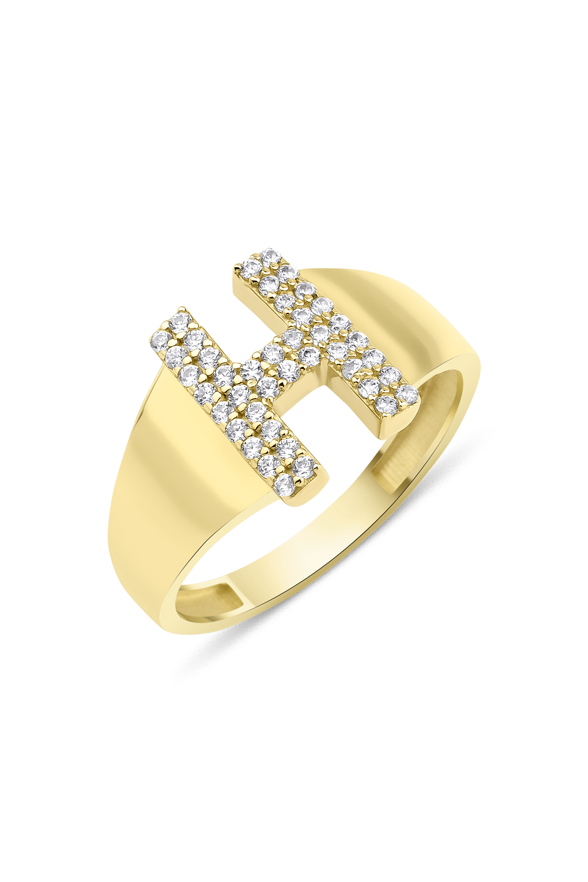 14 Ayar Altın Taşlı H Harfli Yüzük - Fiyonk Kuyumculuk