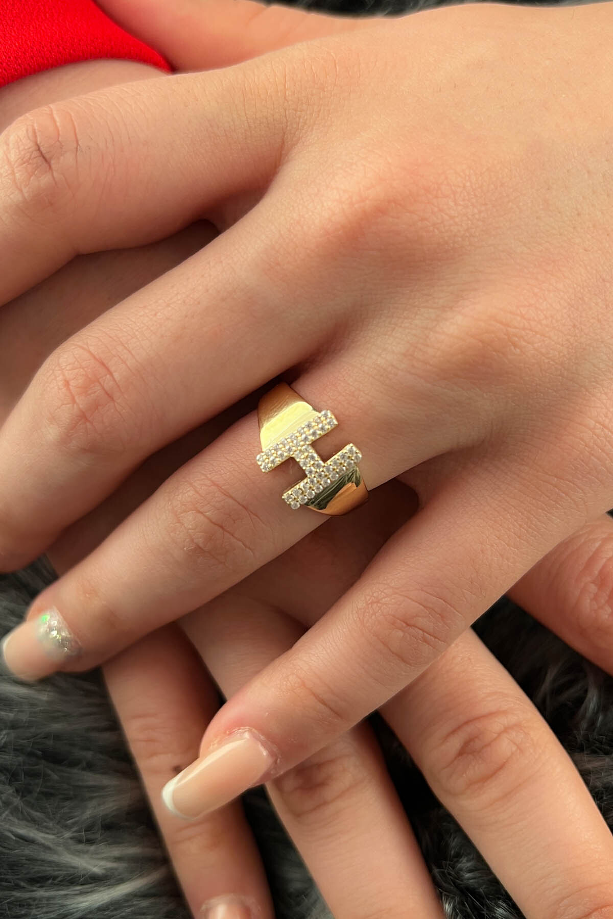 14 Ayar Altın Taşlı H Harfli Yüzük - Fiyonk Kuyumculuk (1)