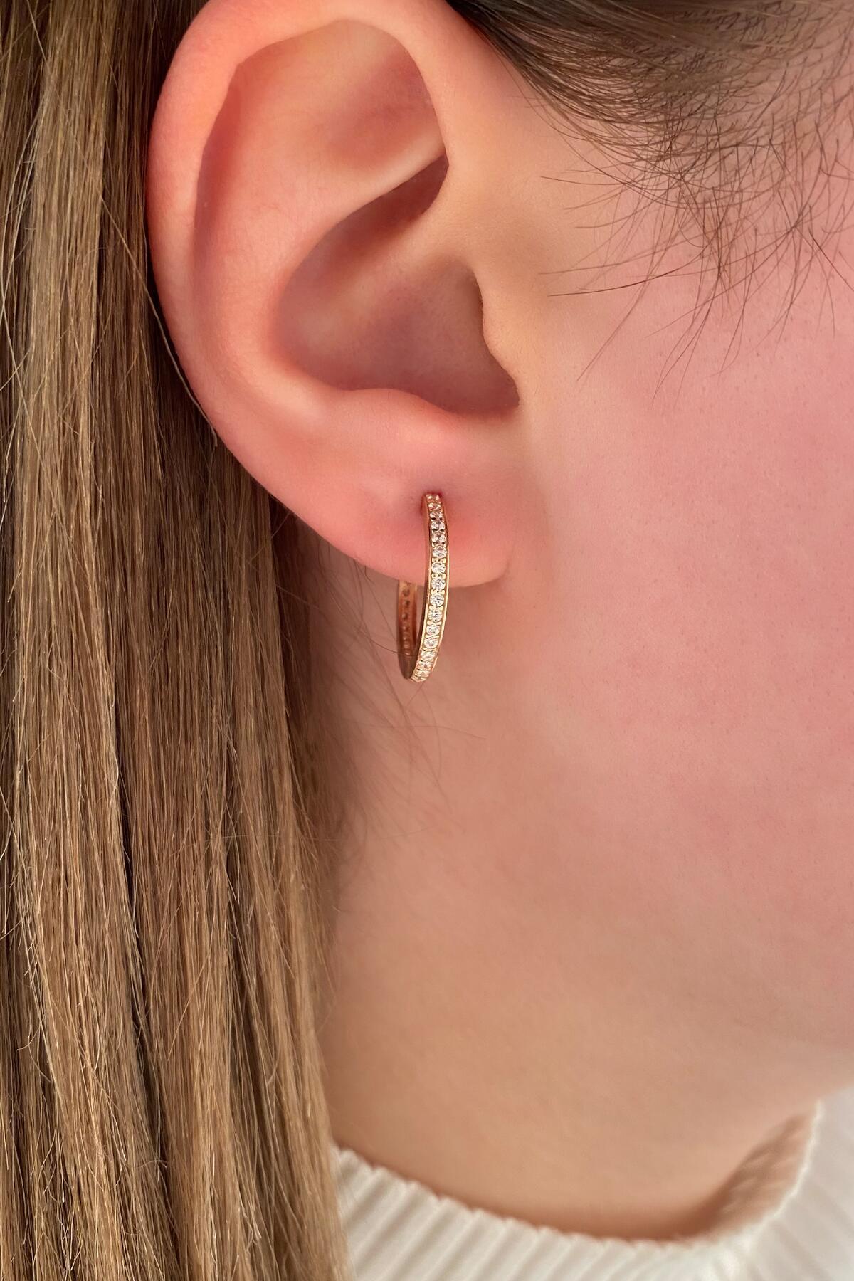 14 Ayar Altın Taşlı Halka Küpe 2 - Fiyonk Kuyumculuk