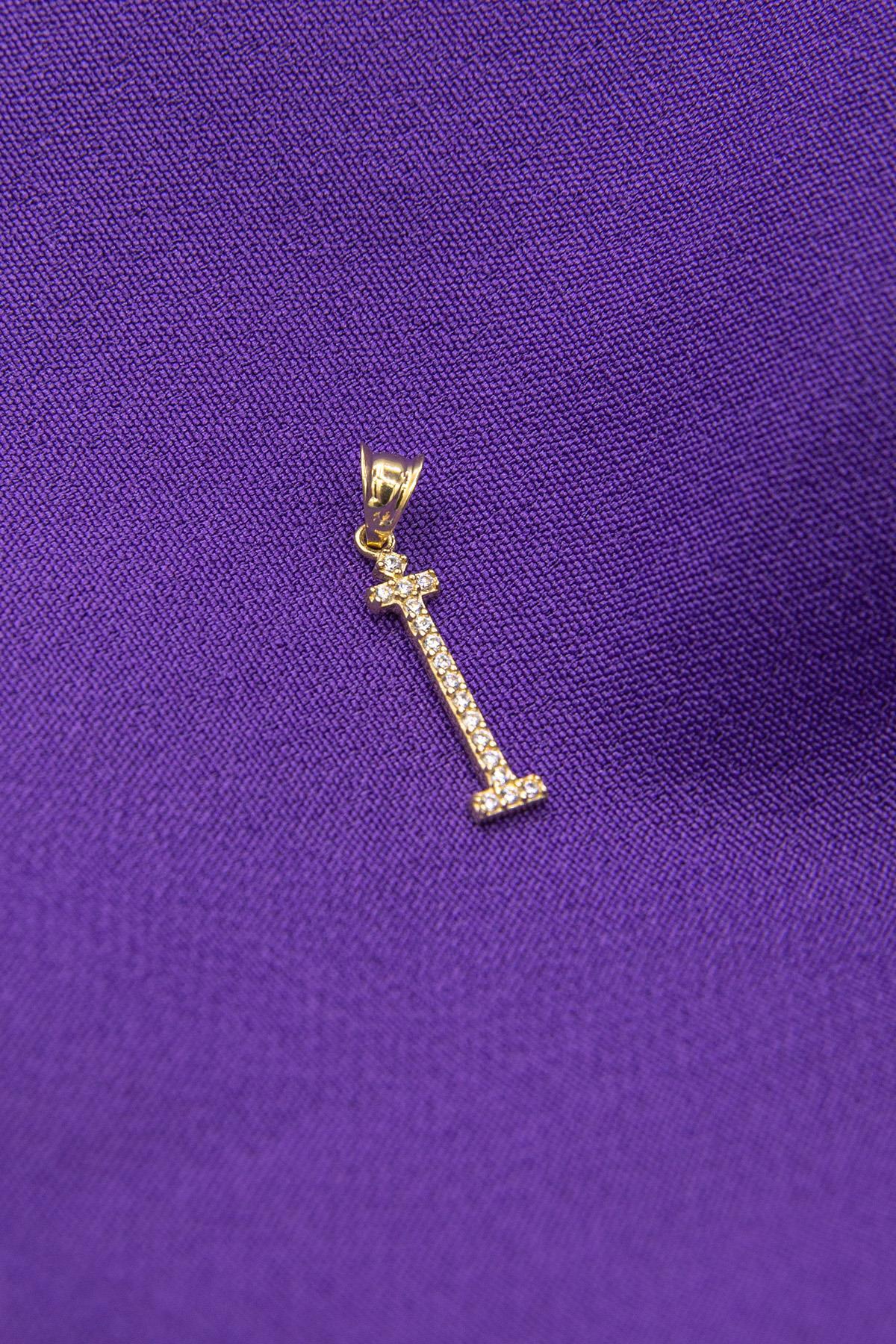 14 Ayar Altın Taşlı İ Harf Kolye Ucu - Fiyonk Kuyumculuk (1)