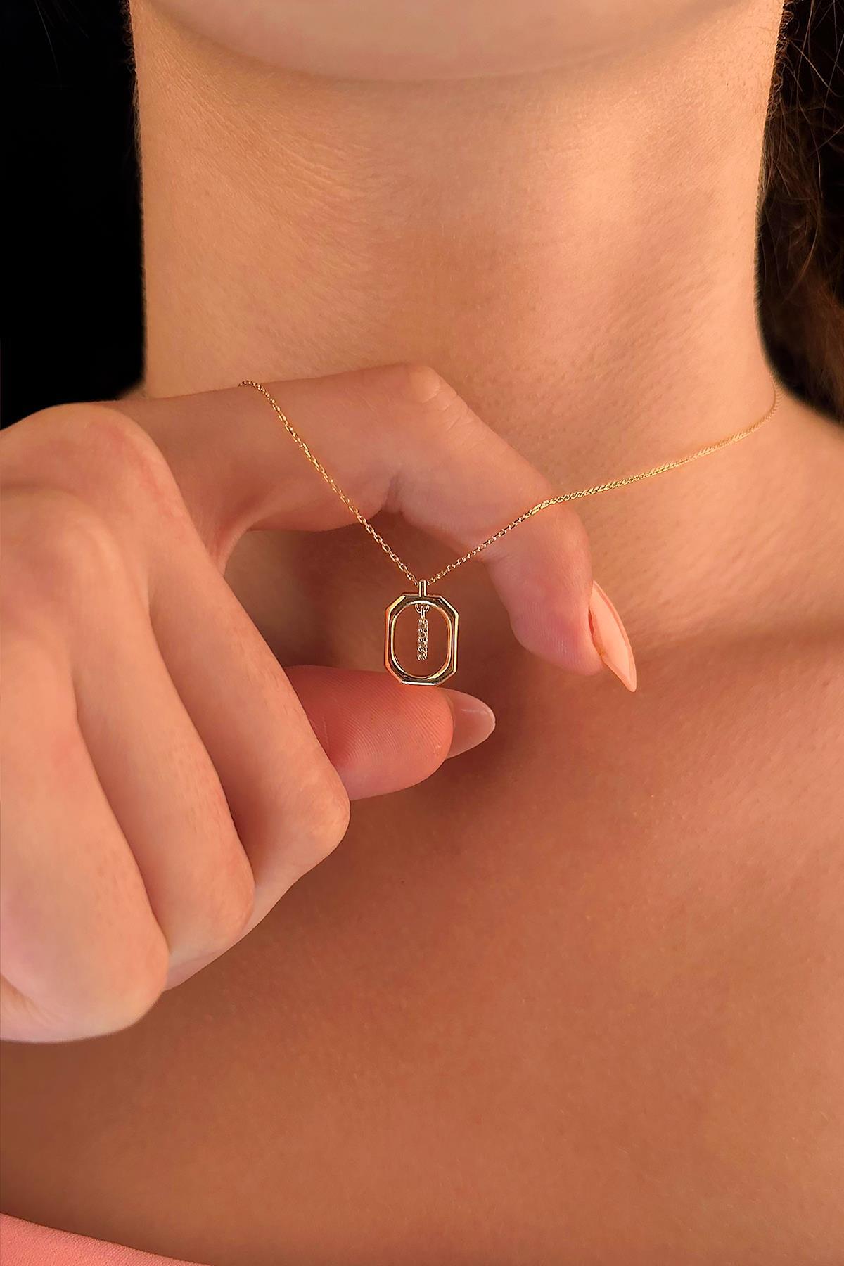 14 Ayar Altın Taşlı I Harfli Kolye - Fiyonk Kuyumculuk (1)