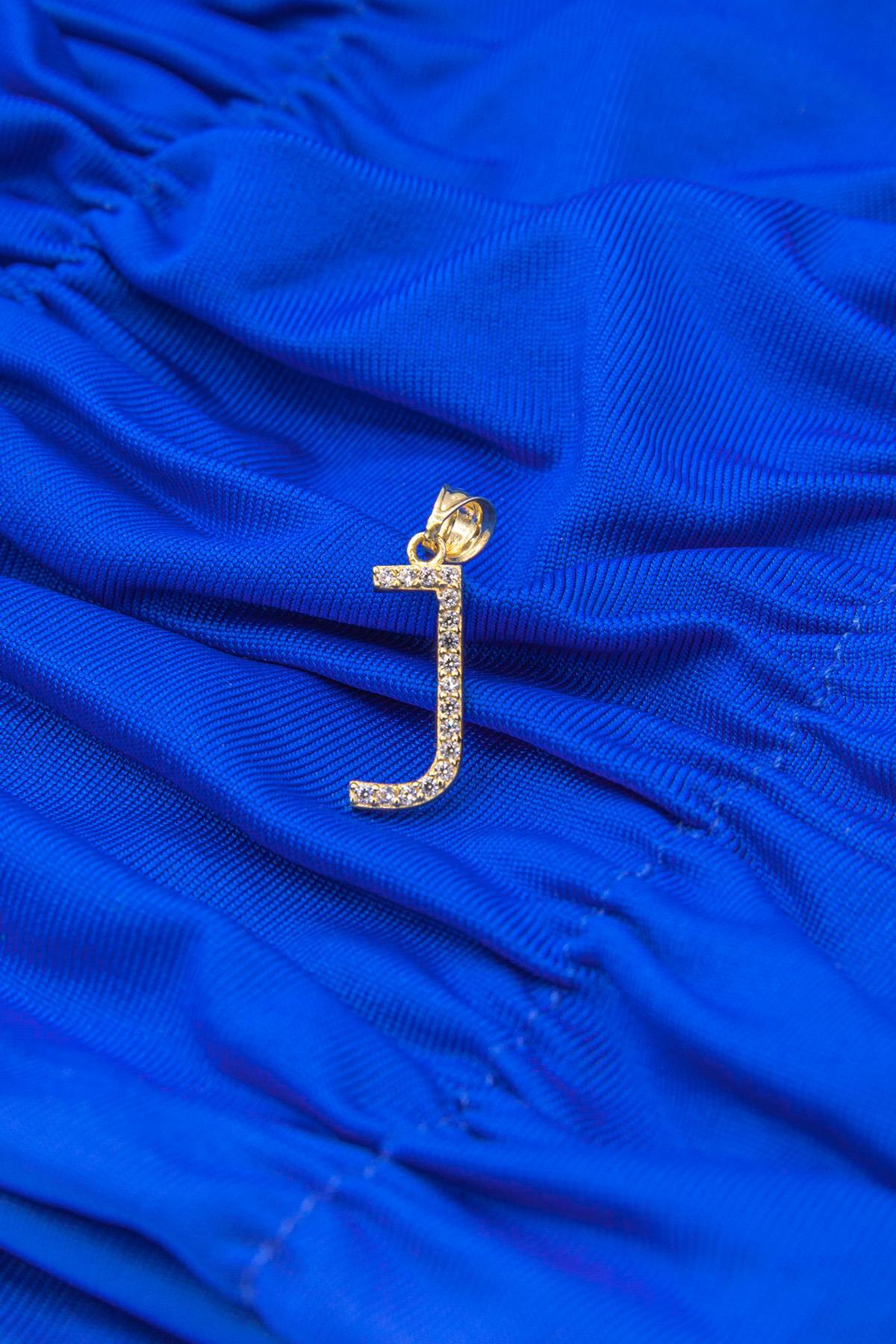 14 Ayar Altın Taşlı J Harf Kolye Ucu - Fiyonk Kuyumculuk (1)