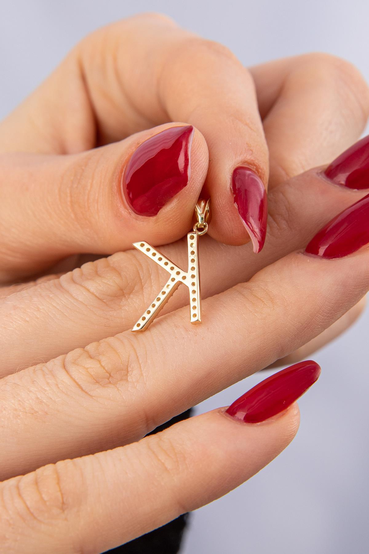 14 Ayar Altın Taşlı K Harf Kolye Ucu - Fiyonk Kuyumculuk (1)