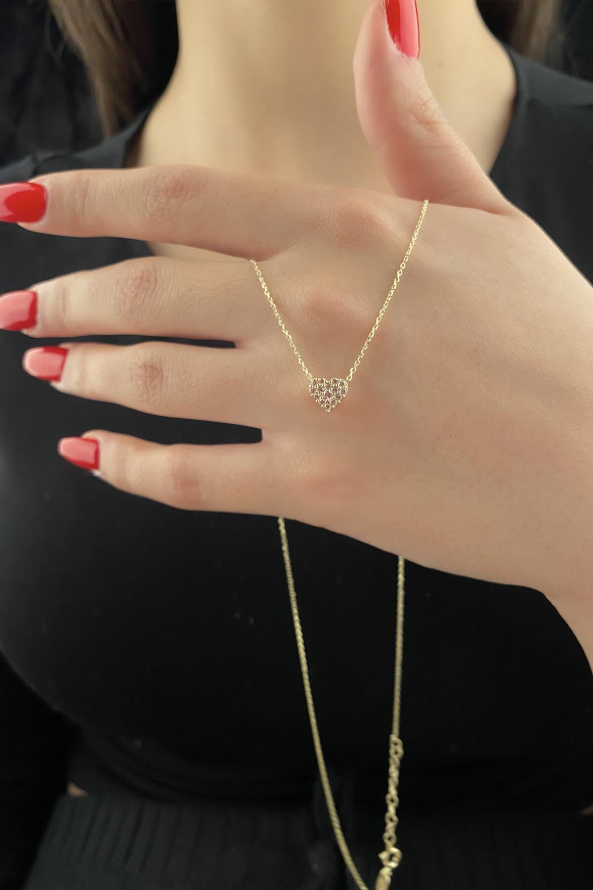 14 Ayar Altın Taşlı Kalp Kolye 2 - Fiyonk Kuyumculuk (1)