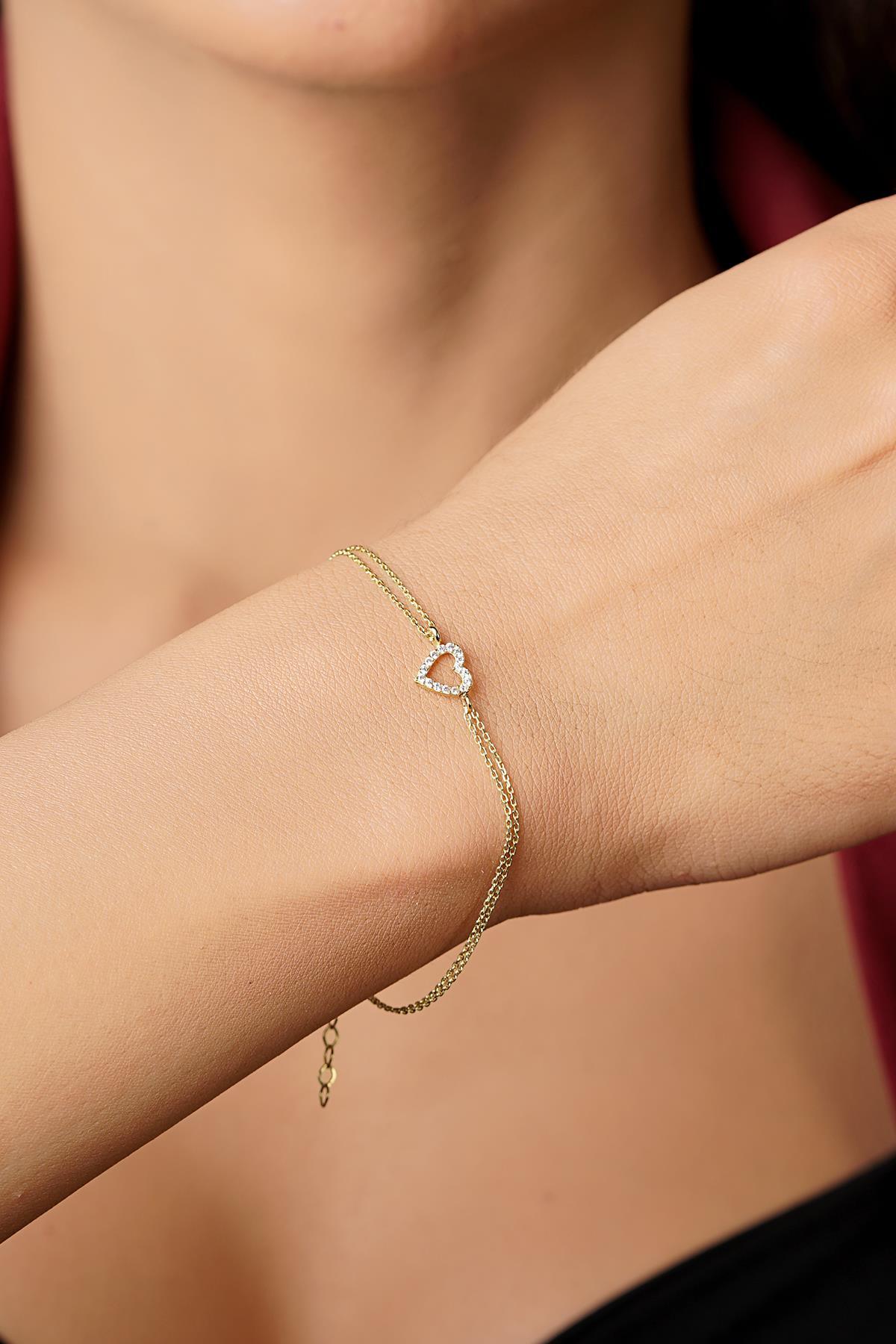 14 Ayar Altın Taşlı Kalpli Aşk Bileklik - Fiyonk Kuyumculuk (1)