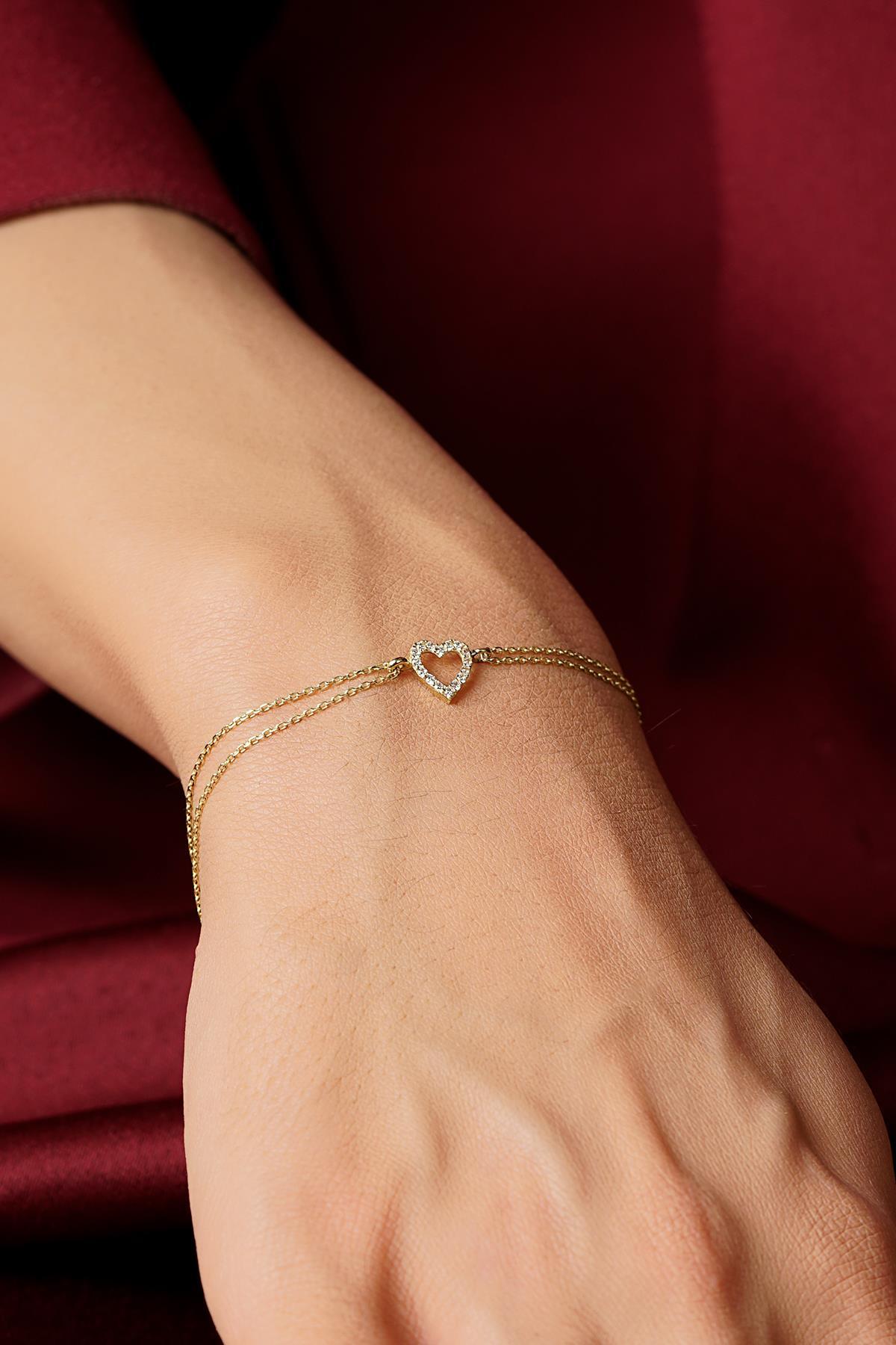 14 Ayar Altın Taşlı Kalpli Aşk Bileklik - Fiyonk Kuyumculuk (1)