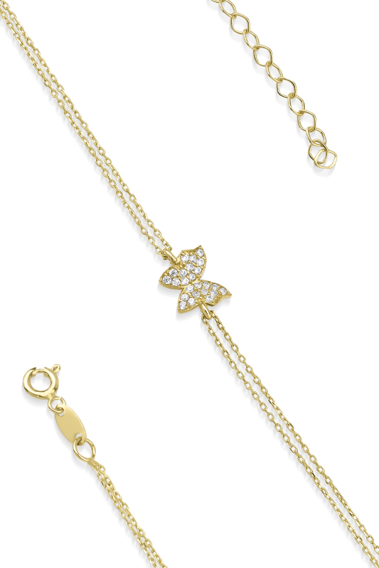 14 Ayar Altın Taşlı Kelebek Bileklik - Fiyonk Kuyumculuk