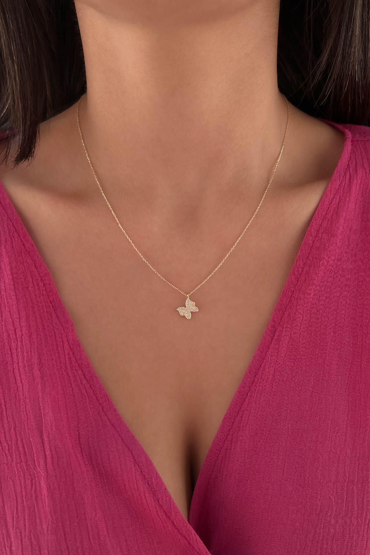 14 Ayar Altın Taşlı Kelebek Kolye - Fiyonk Kuyumculuk (1)