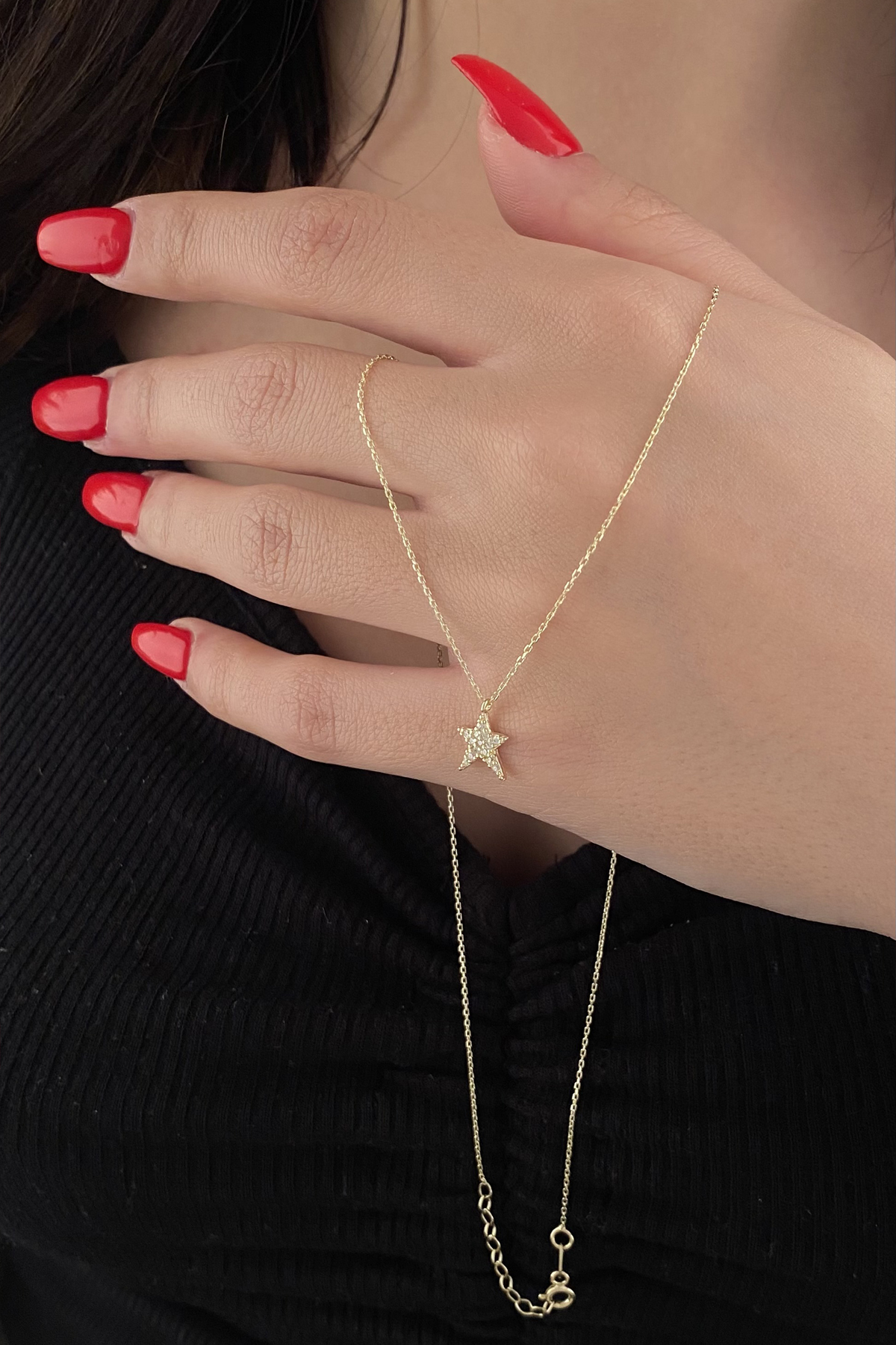 14 Ayar Altın Taşlı Kuyruklu Yıldız Kolye - Fiyonk Kuyumculuk (1)