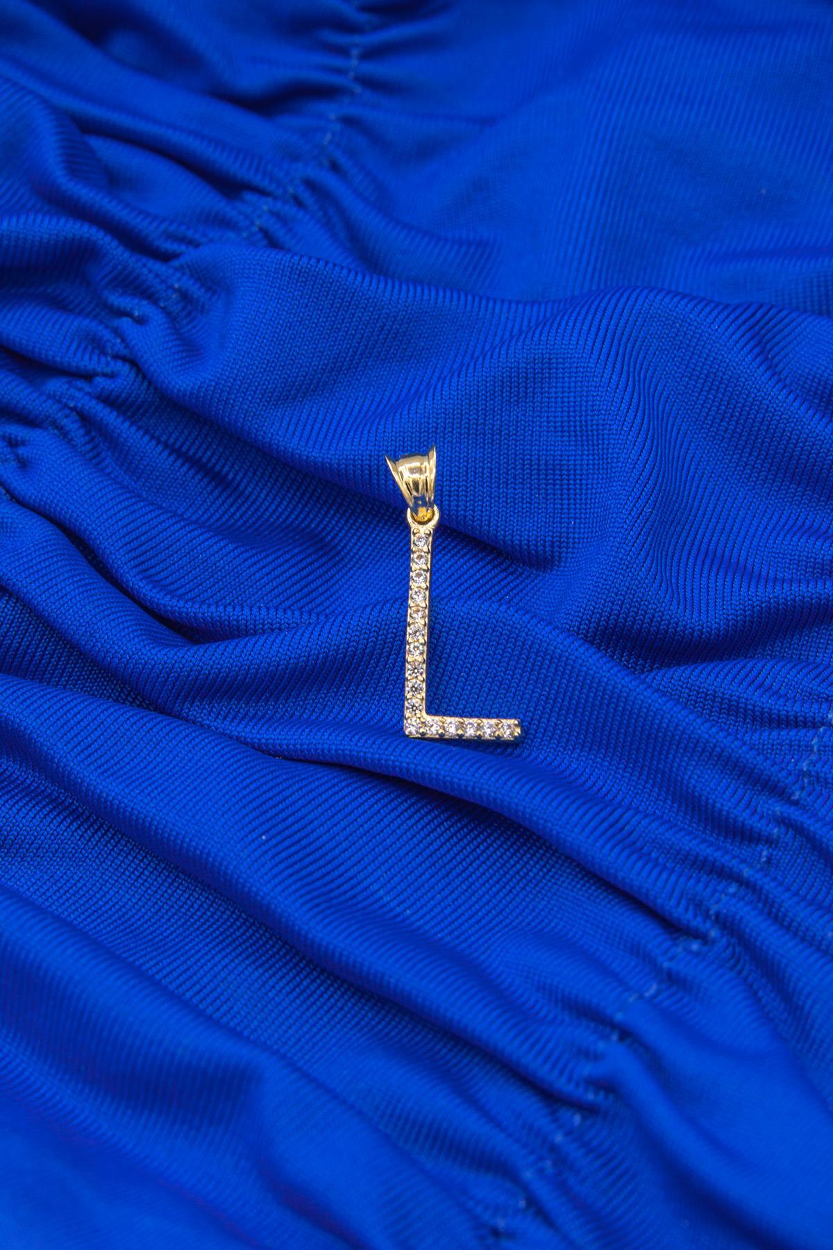 14 Ayar Altın Taşlı L Harf Kolye Ucu - Fiyonk Kuyumculuk (1)