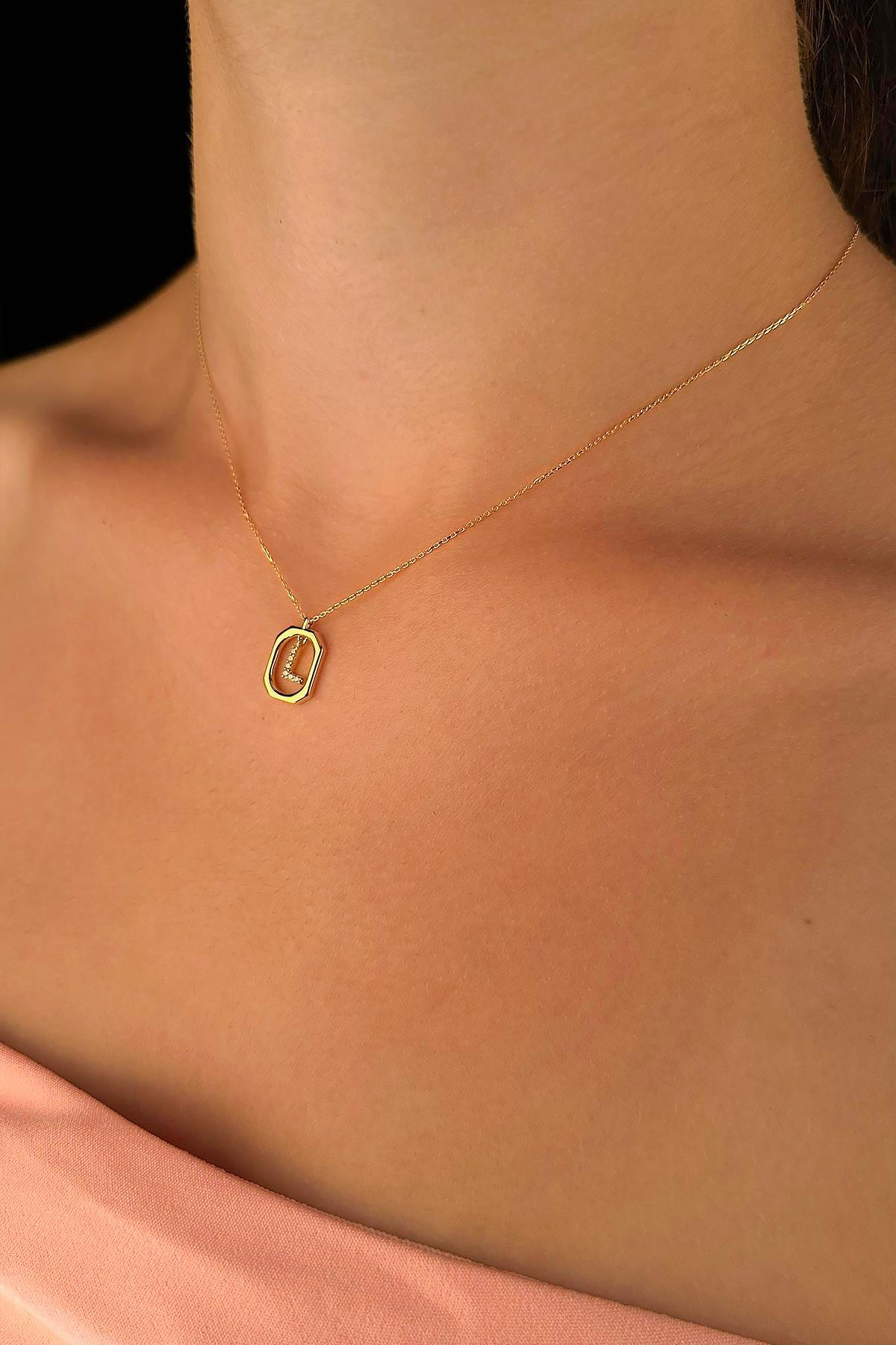 14 Ayar Altın Taşlı L Harfli Kolye - Fiyonk Kuyumculuk (1)