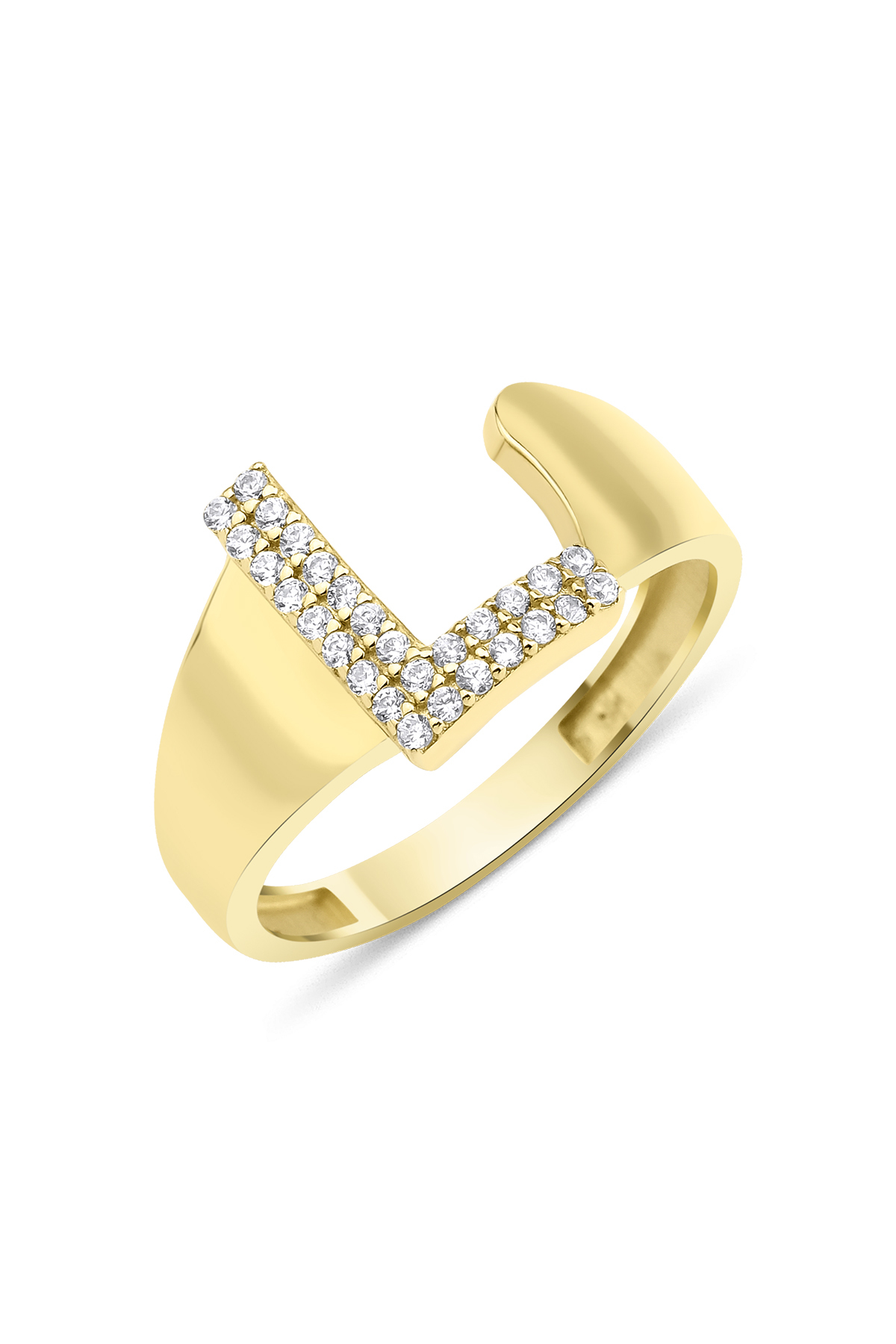 14 Ayar Altın Taşlı L Harfli Yüzük - Fiyonk Kuyumculuk