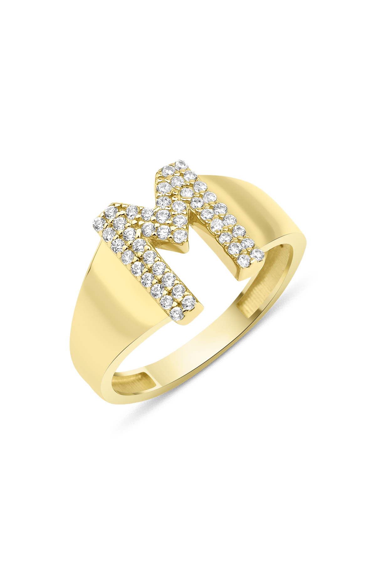 14 Ayar Altın Taşlı M Harfli Yüzük - Fiyonk Kuyumculuk