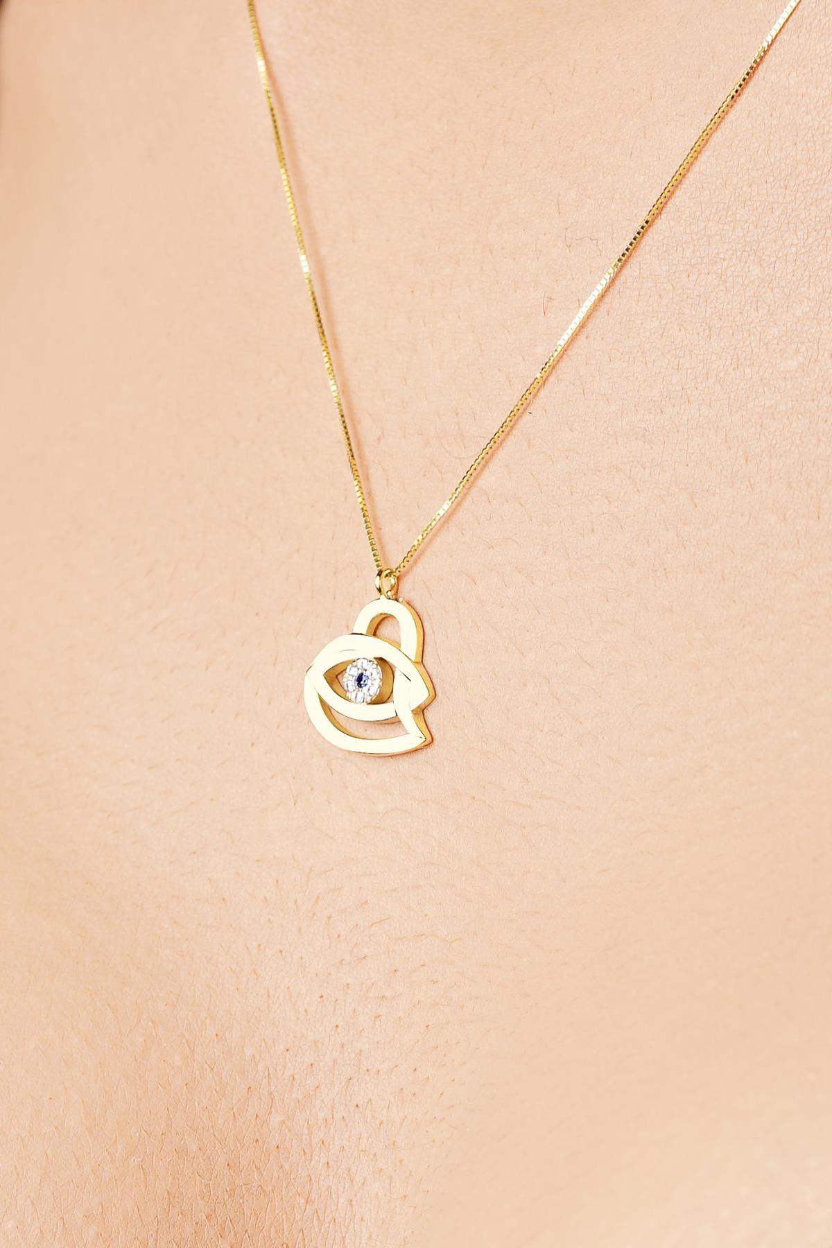 14 Ayar Altın Taşlı Mistik Kalp Kolye - Fiyonk Kuyumculuk (1)