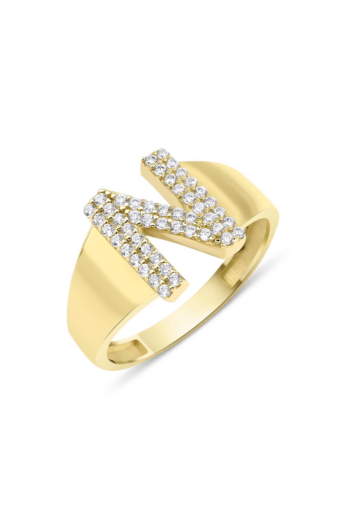 14 Ayar Altın Taşlı N Harfli Yüzük - Fiyonk Kuyumculuk