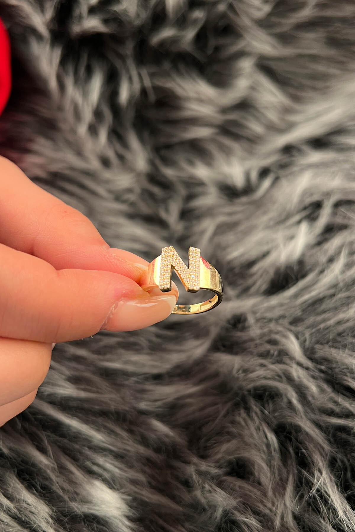 14 Ayar Altın Taşlı N Harfli Yüzük - Fiyonk Kuyumculuk (1)