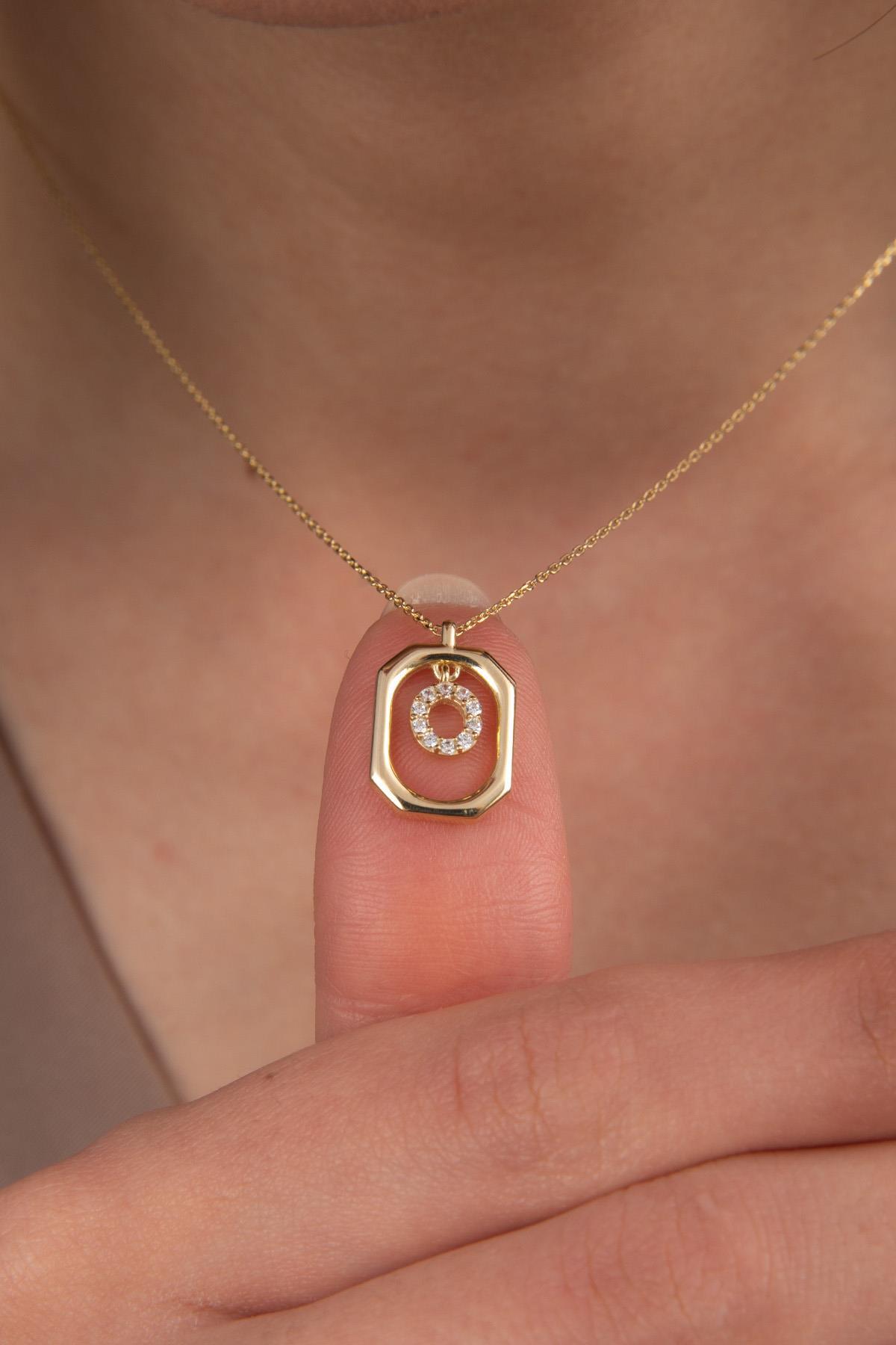 14 Ayar Altın Taşlı O Harf Kolye - Fiyonk Kuyumculuk (1)