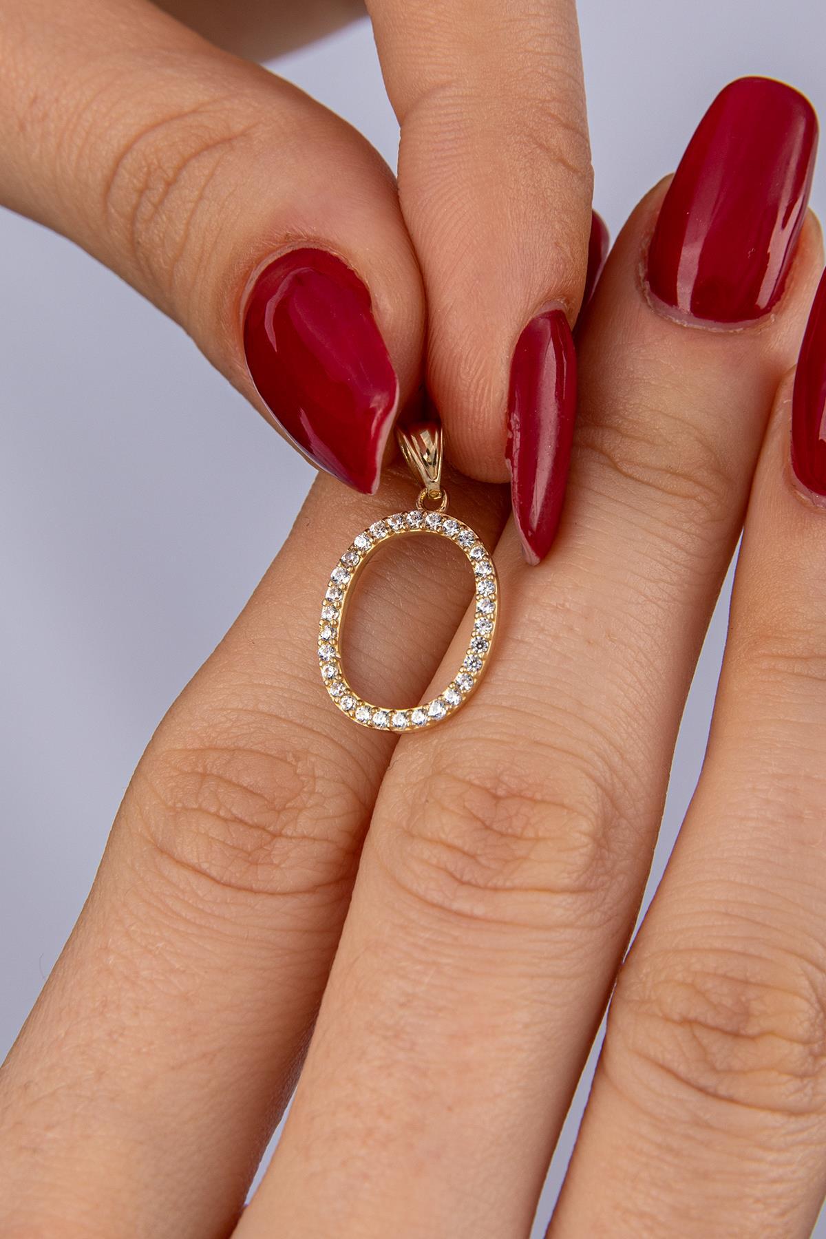 14 Ayar Altın Taşlı O Harf Kolye Ucu - Fiyonk Kuyumculuk